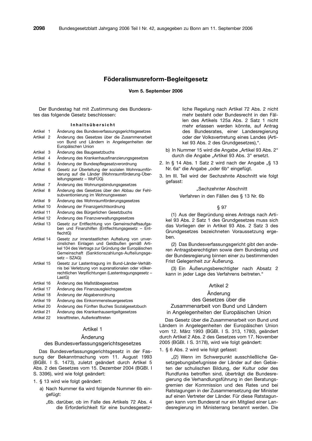 BGBl. 2006, Seite 2098 — Originalseite als Abbildung
