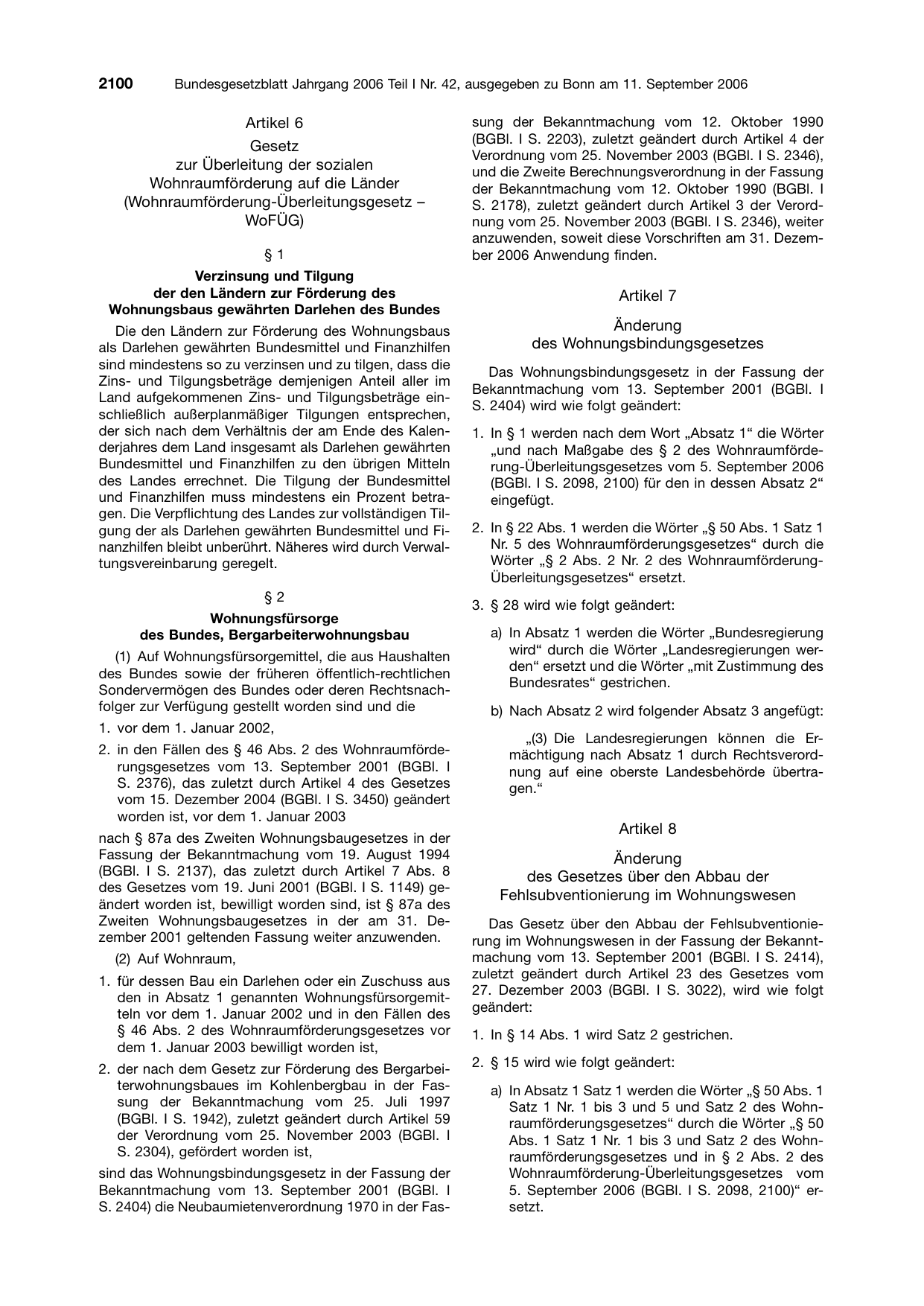 BGBl. 2006, Seite 2100 — Originalseite als Abbildung