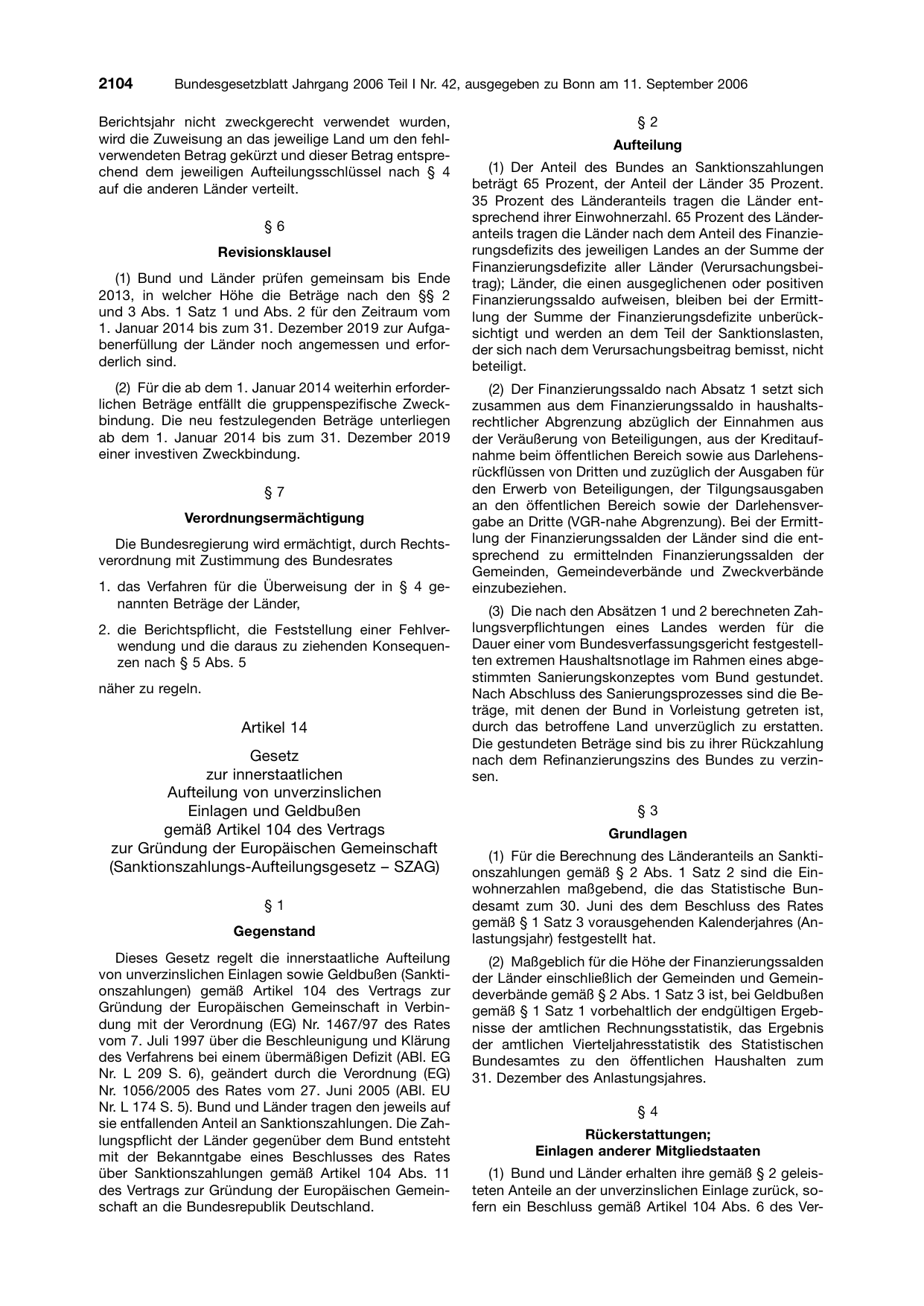 BGBl. 2006, Seite 2104 — Originalseite als Abbildung