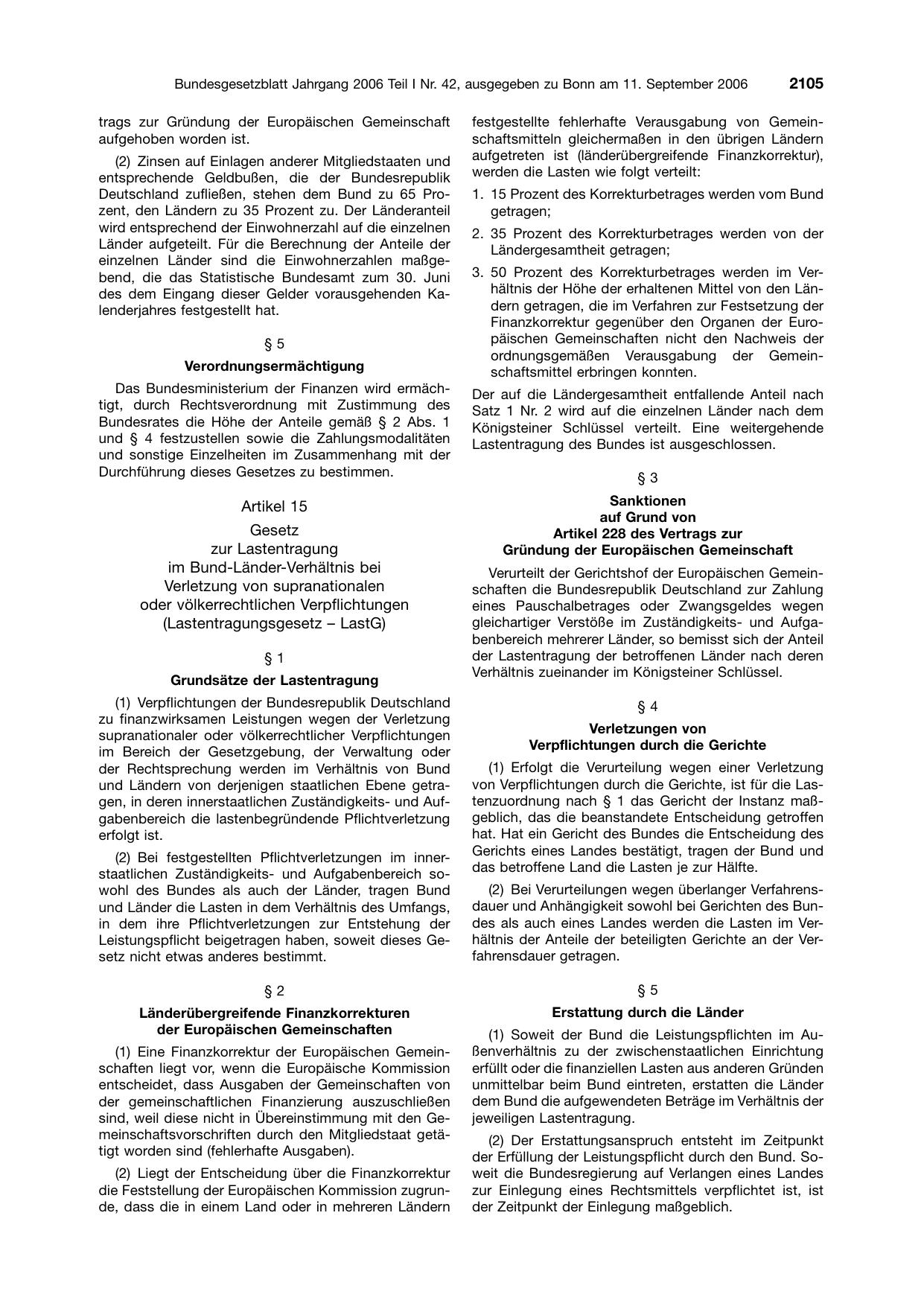 BGBl. 2006, Seite 2105 — Originalseite als Abbildung
