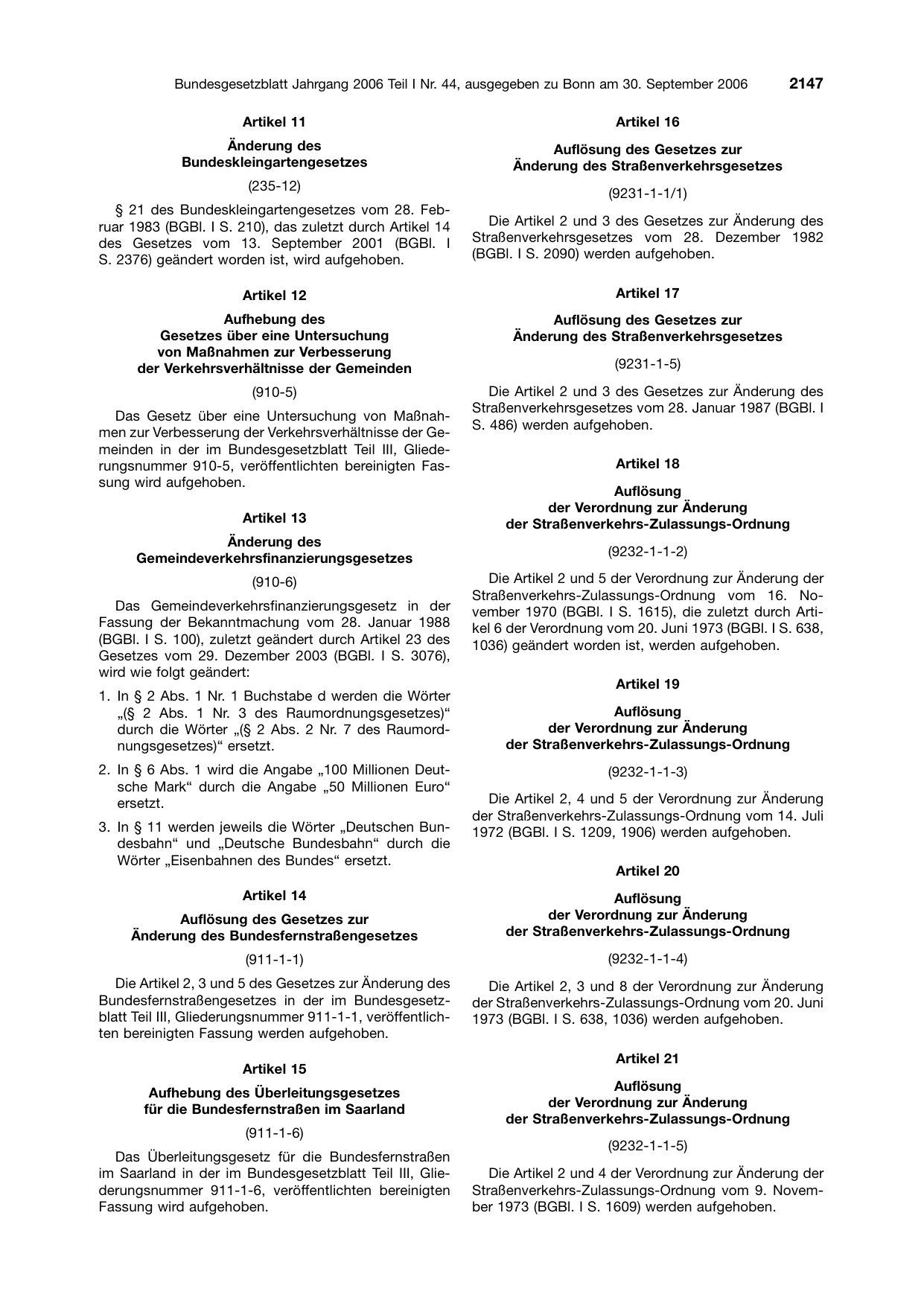 BGBl. 2006, Seite 2147 — Originalseite als Abbildung