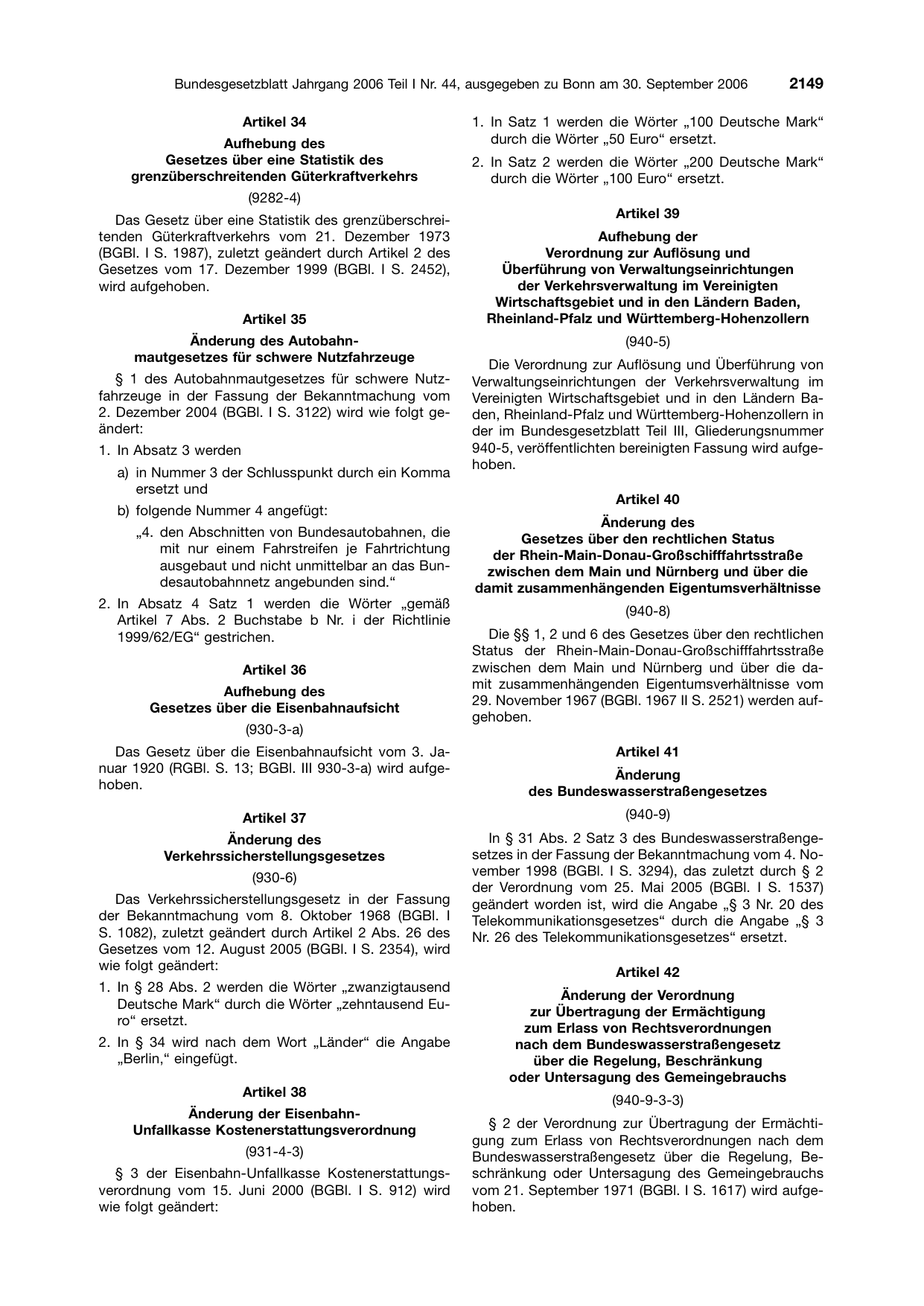 BGBl. 2006, Seite 2149 — Originalseite als Abbildung