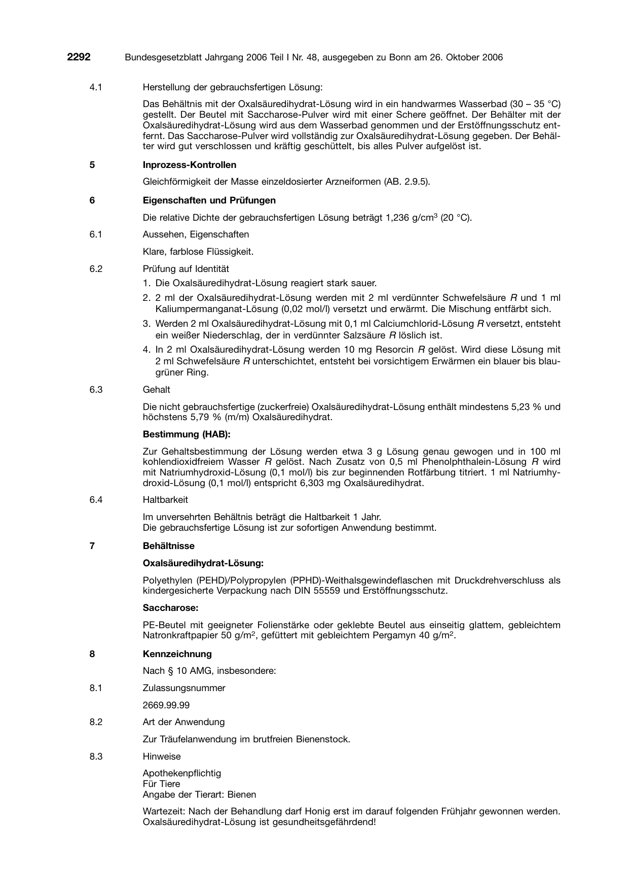 BGBl. 2006, Seite 2292 — Originalseite als Abbildung