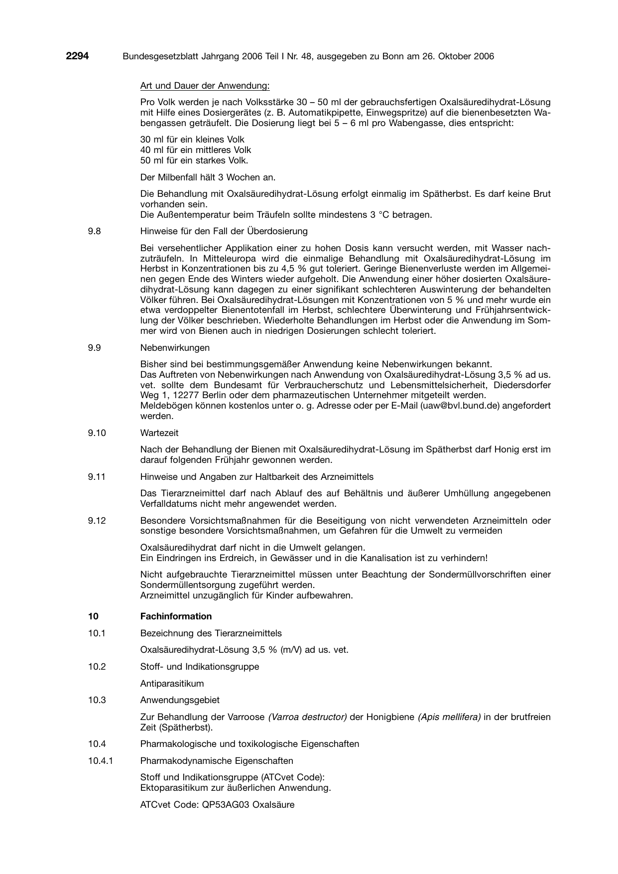 BGBl. 2006, Seite 2294 — Originalseite als Abbildung