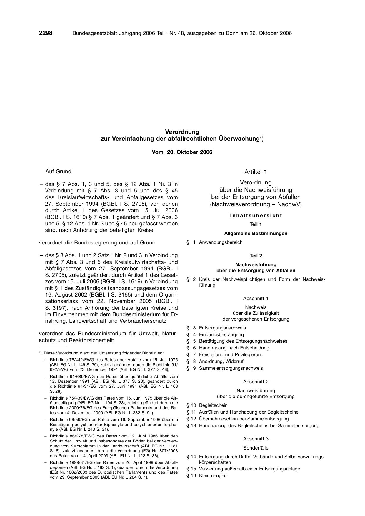 BGBl. 2006, Seite 2298 — Originalseite als Abbildung