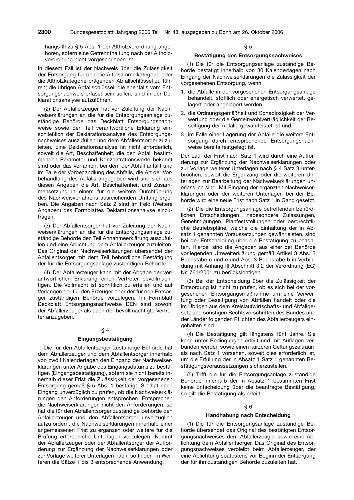 BGBl. 2006, Seite 2300 — Originalseite als Abbildung