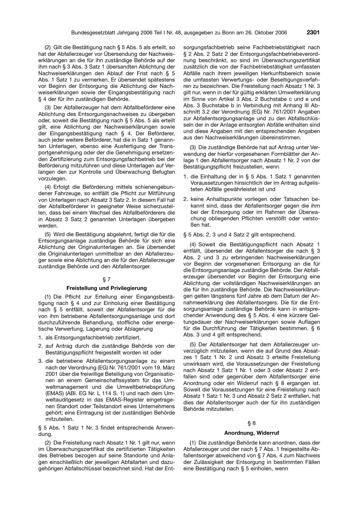 BGBl. 2006, Seite 2301 — Originalseite als Abbildung