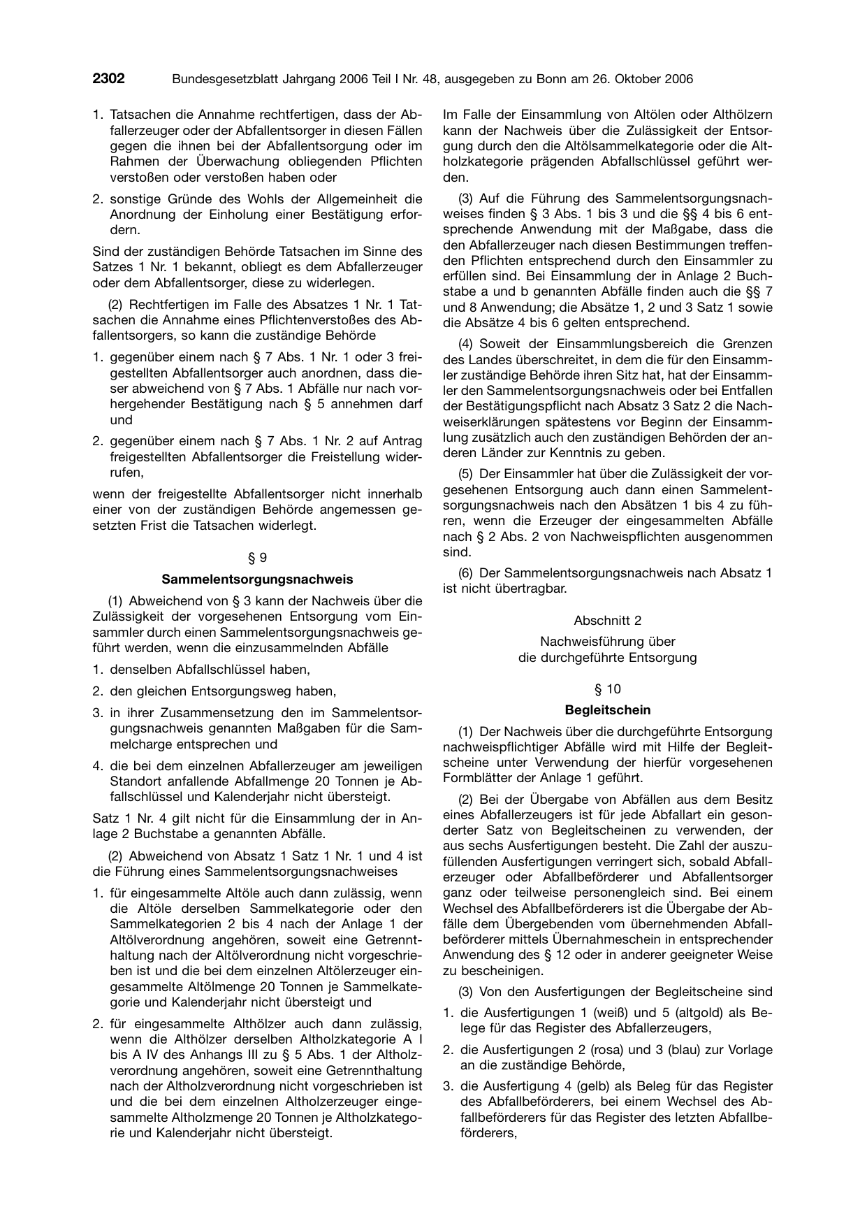 BGBl. 2006, Seite 2302 — Originalseite als Abbildung