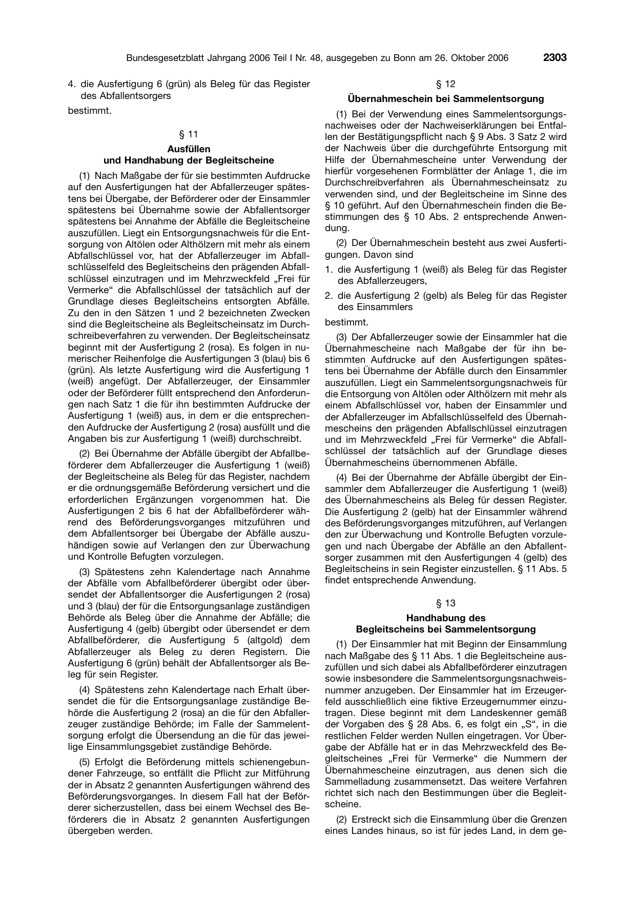 BGBl. 2006, Seite 2303 — Originalseite als Abbildung