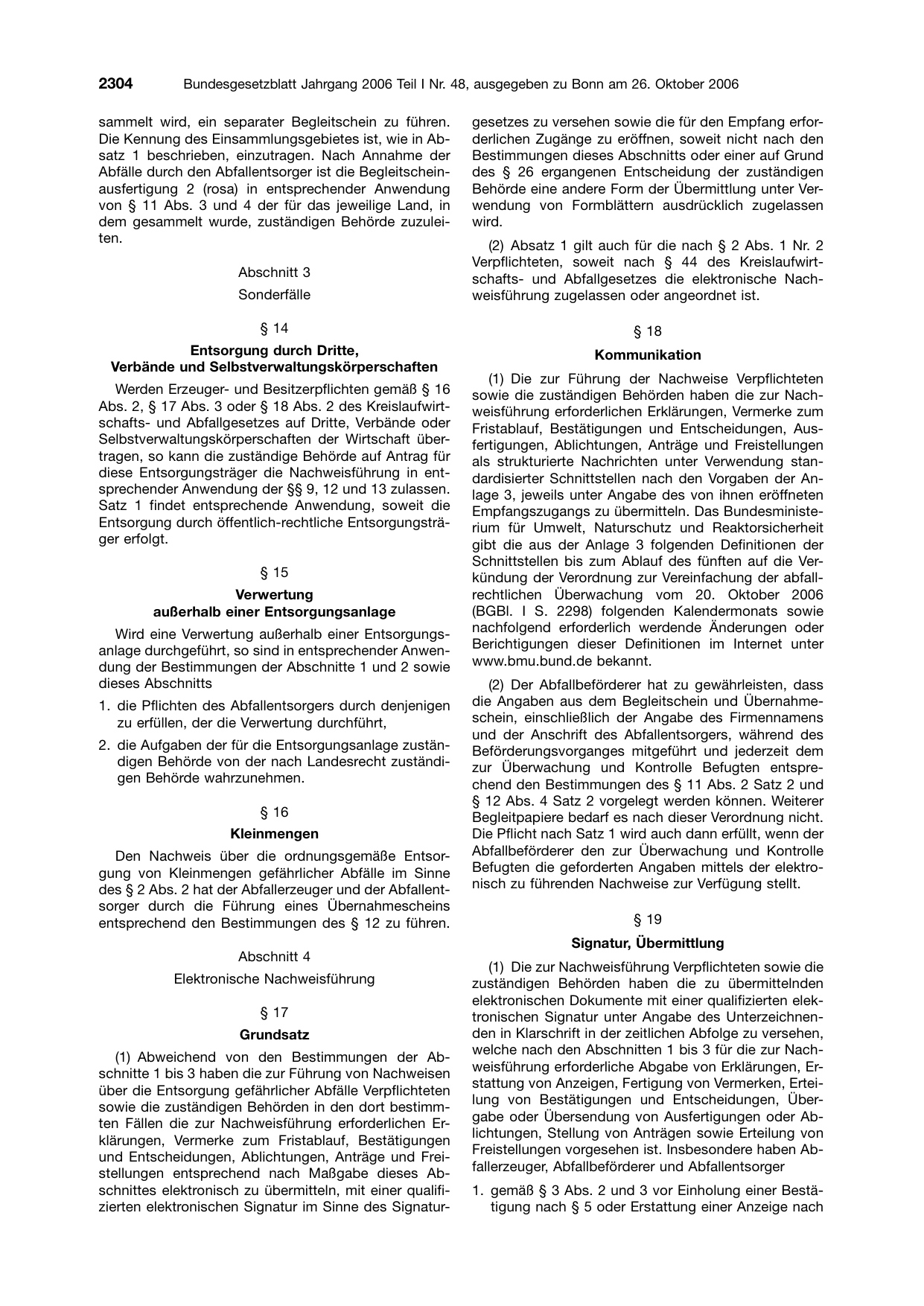 BGBl. 2006, Seite 2304 — Originalseite als Abbildung