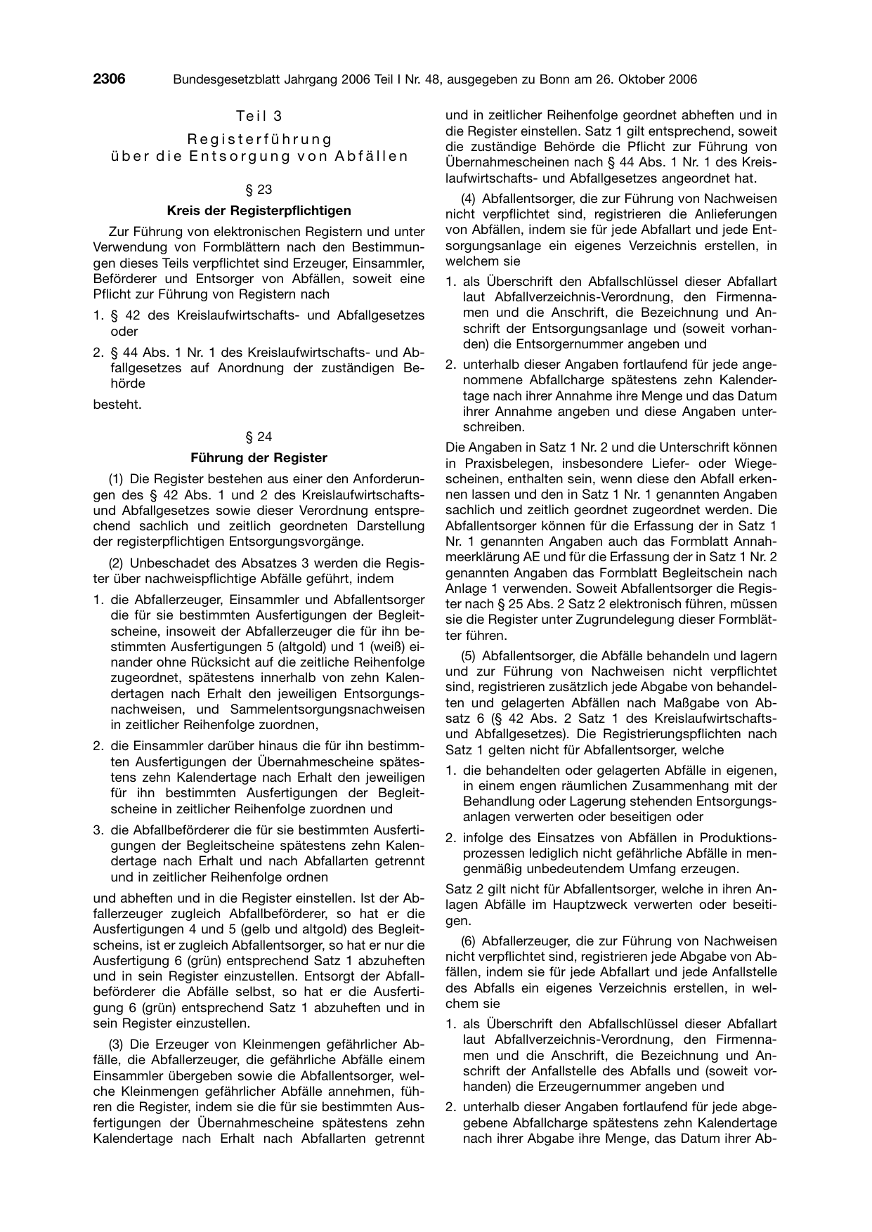 BGBl. 2006, Seite 2306 — Originalseite als Abbildung