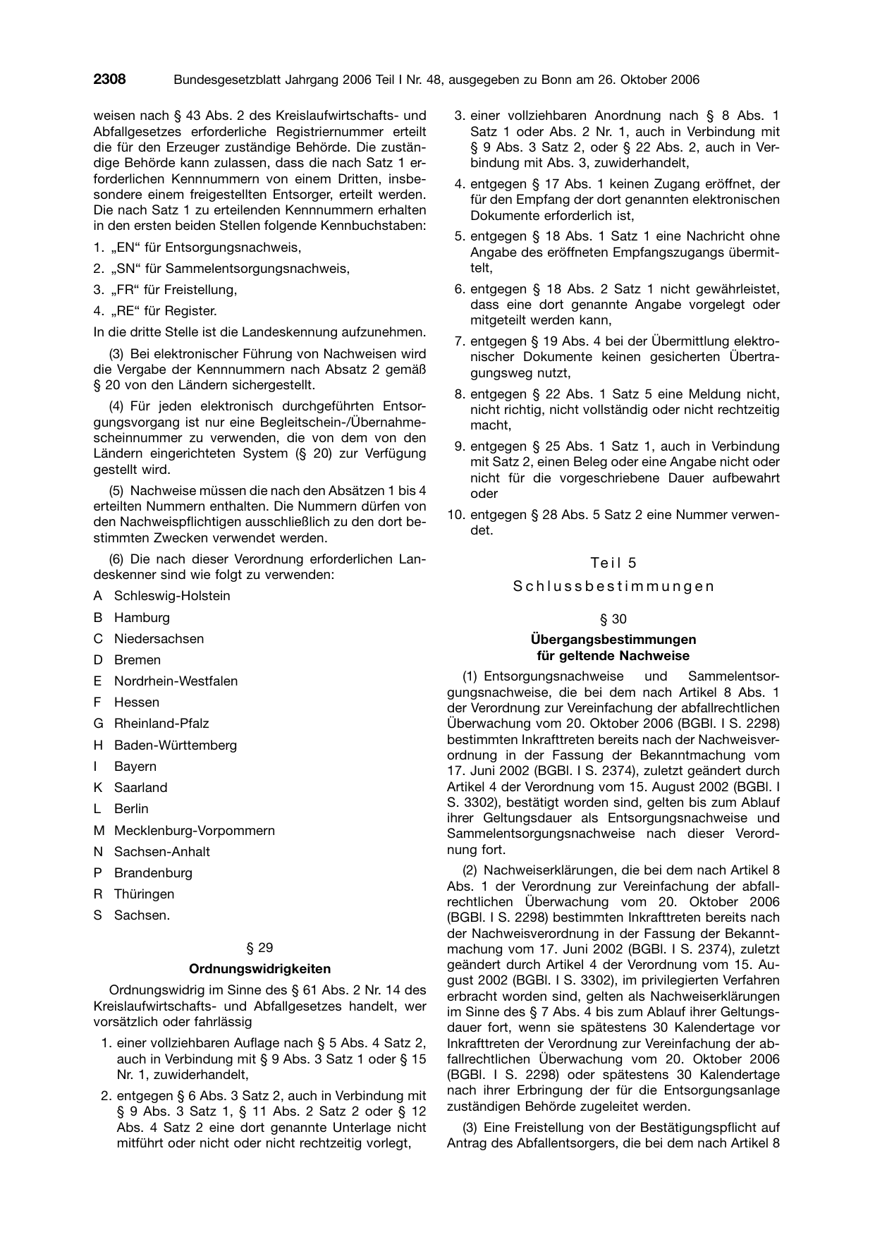 BGBl. 2006, Seite 2308 — Originalseite als Abbildung