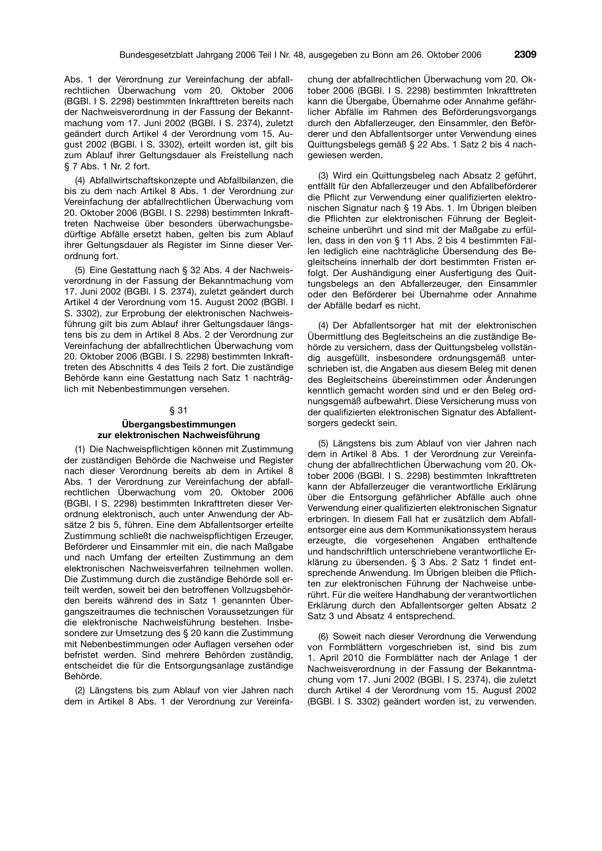 BGBl. 2006, Seite 2309 — Originalseite als Abbildung