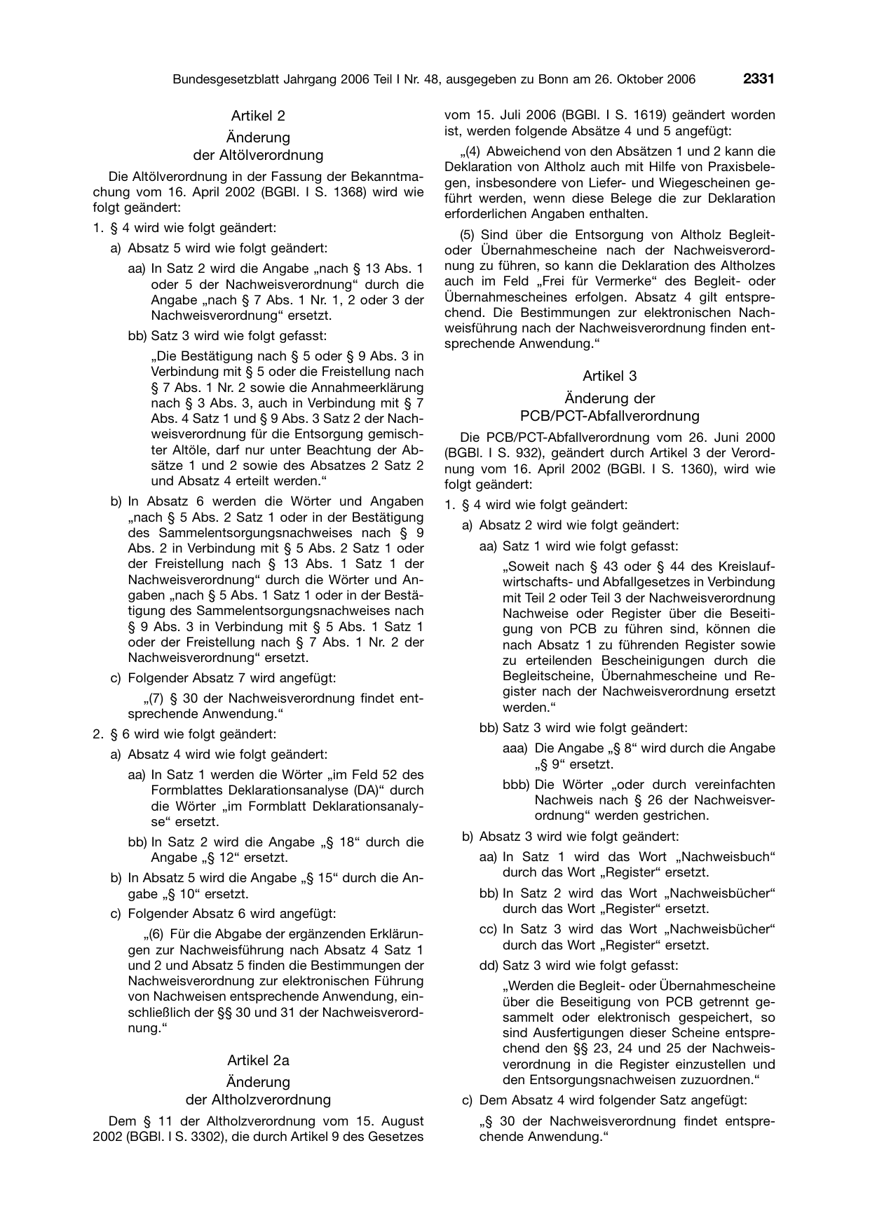 BGBl. 2006, Seite 2331 — Originalseite als Abbildung