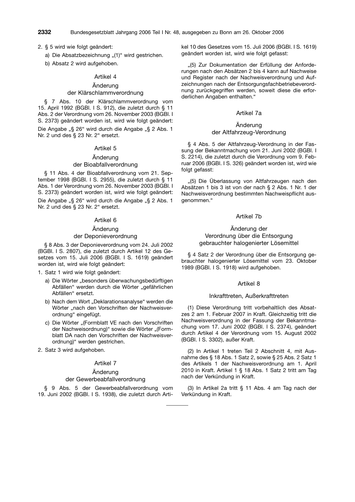 BGBl. 2006, Seite 2332 — Originalseite als Abbildung