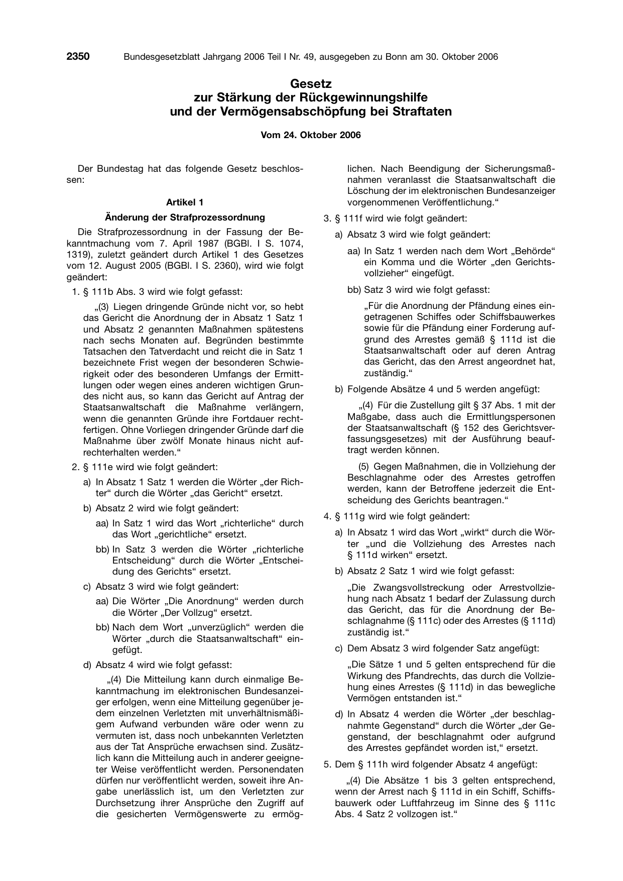 BGBl. 2006, Seite 2350 — Originalseite als Abbildung