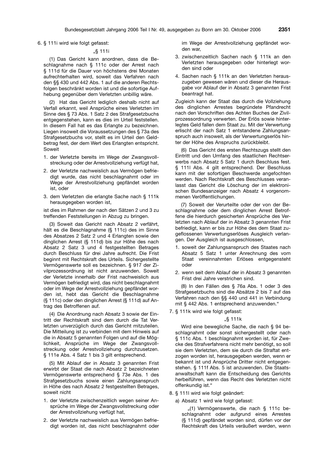 BGBl. 2006, Seite 2351 — Originalseite als Abbildung