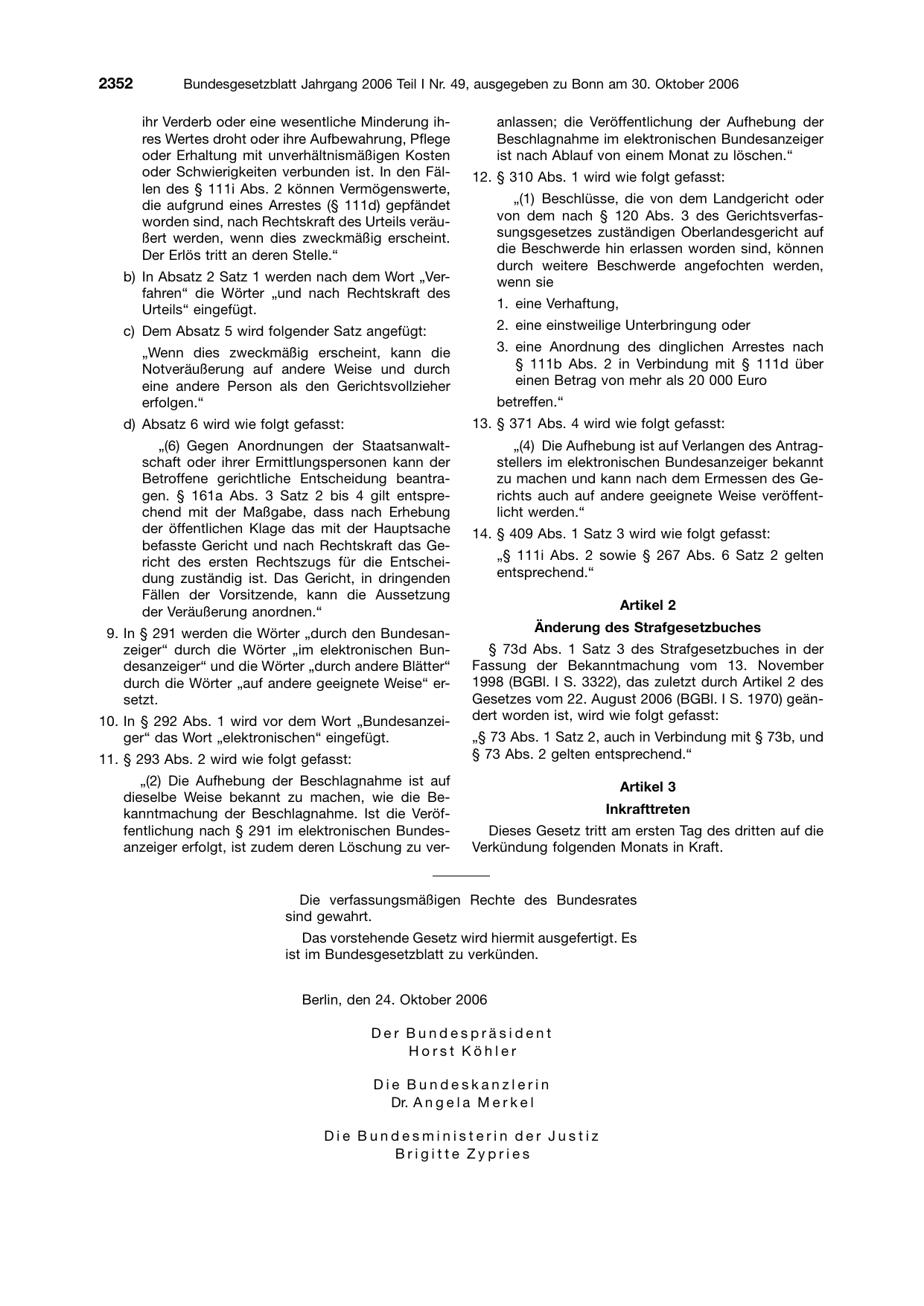 BGBl. 2006, Seite 2352 — Originalseite als Abbildung