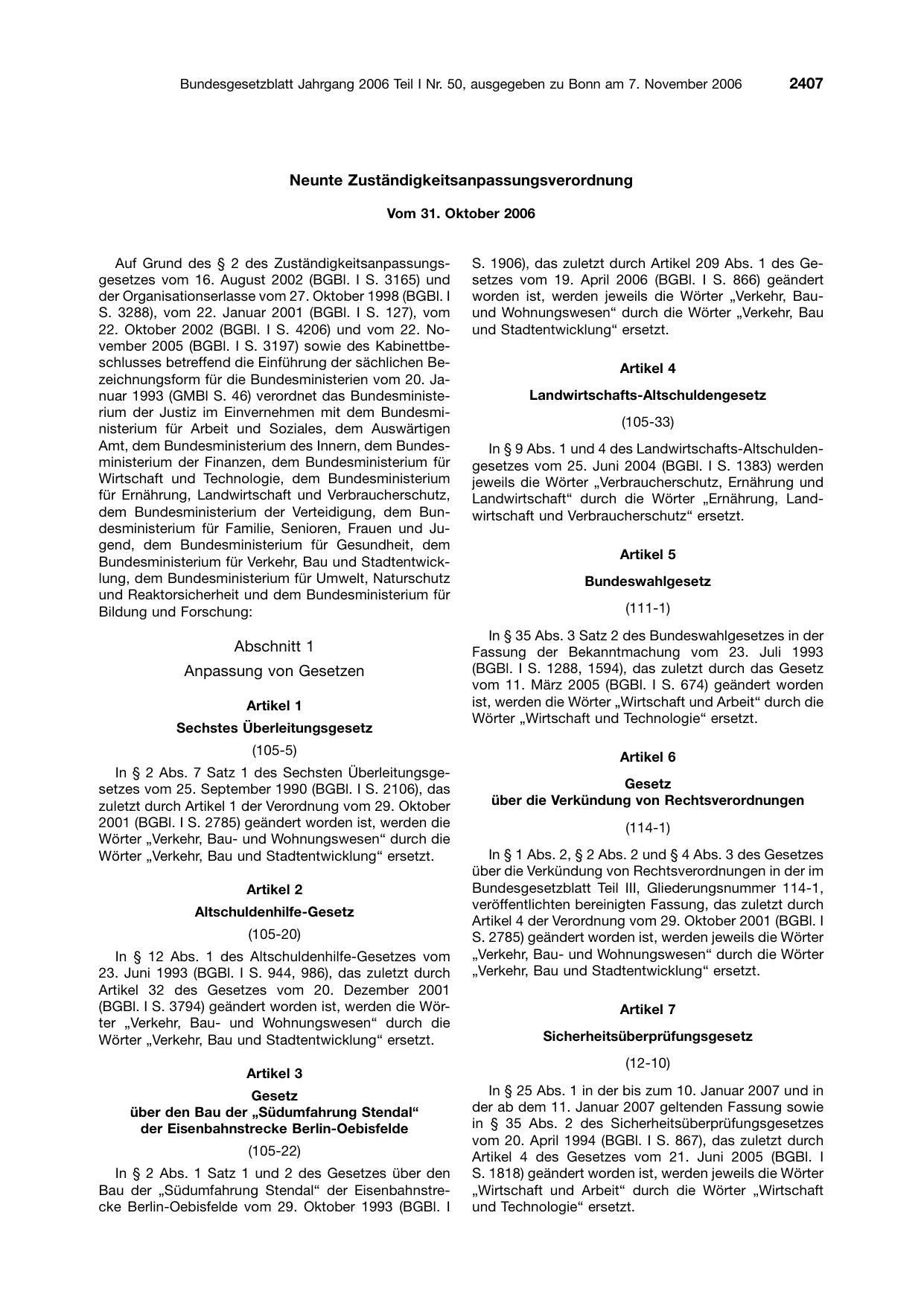 BGBl. 2006, Seite 2407 — Originalseite als Abbildung