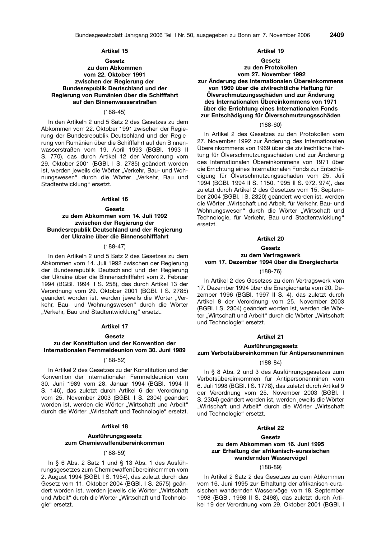 BGBl. 2006, Seite 2409 — Originalseite als Abbildung