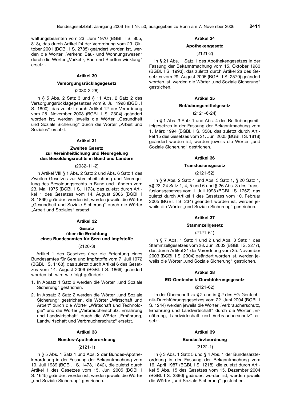 BGBl. 2006, Seite 2411 — Originalseite als Abbildung