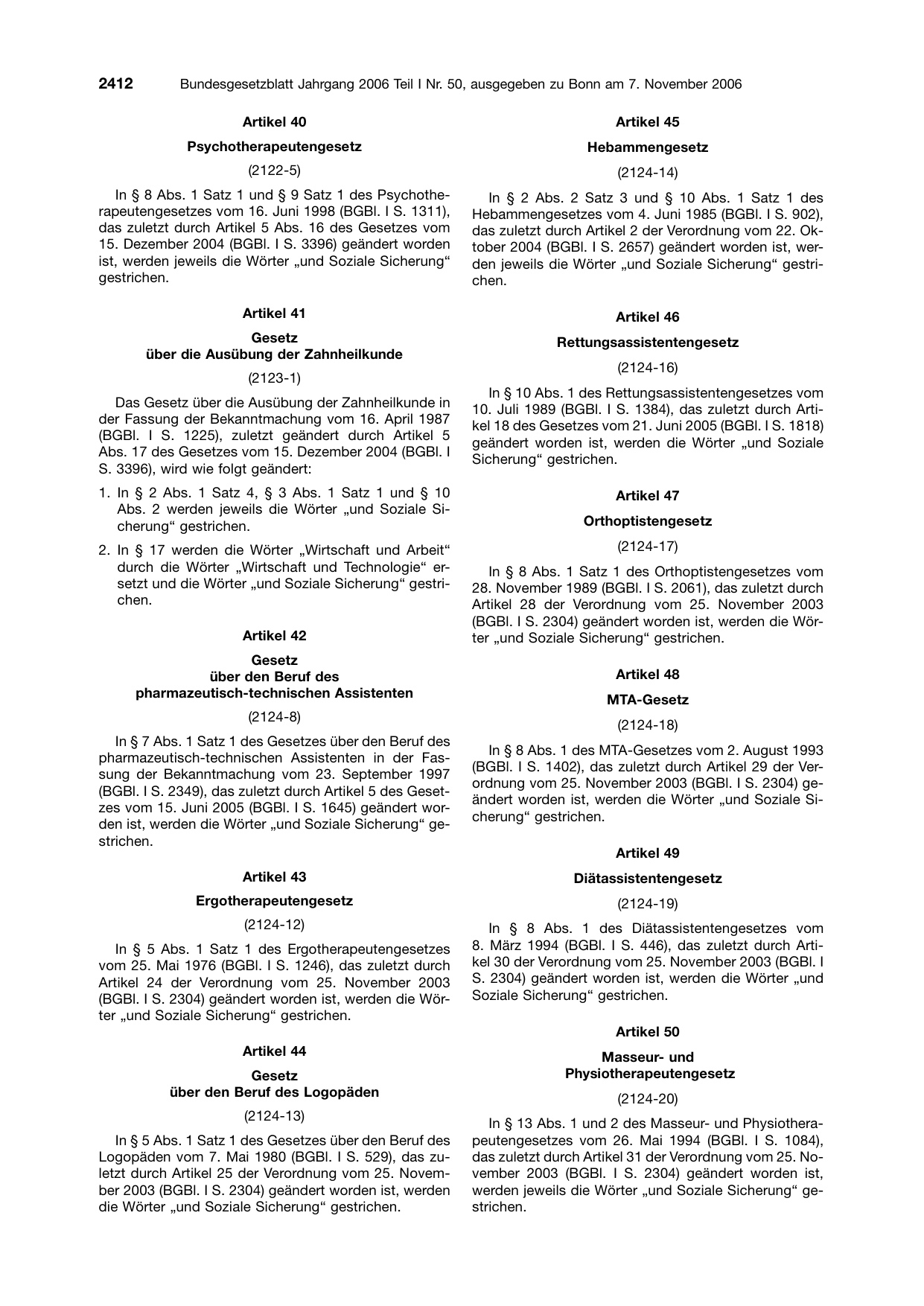 BGBl. 2006, Seite 2412 — Originalseite als Abbildung