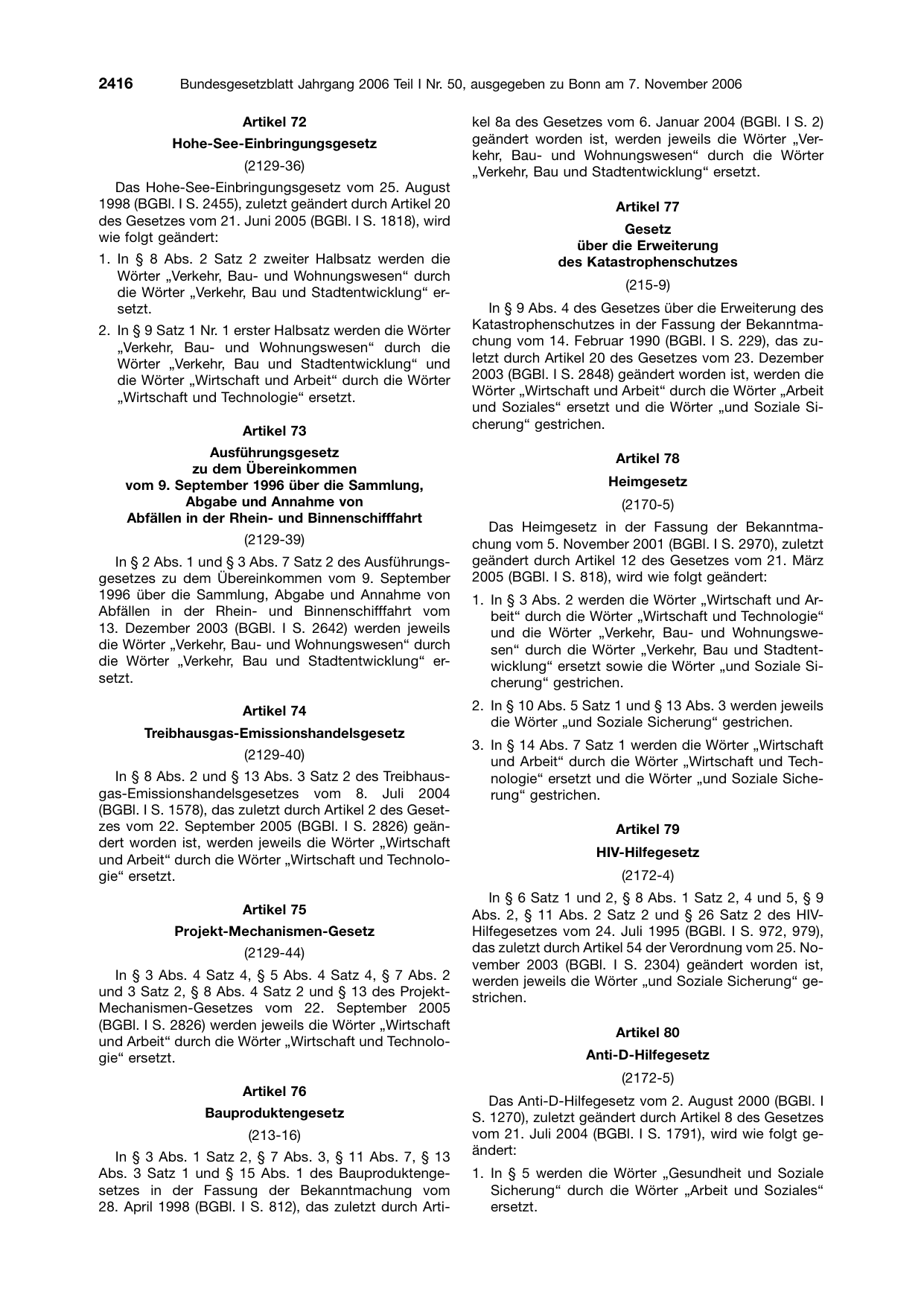 BGBl. 2006, Seite 2416 — Originalseite als Abbildung