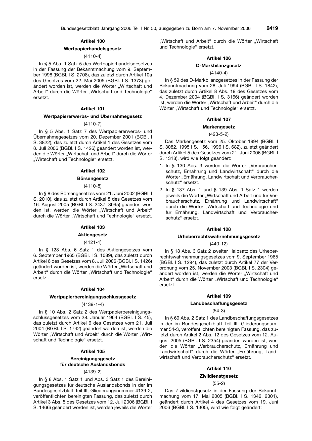 BGBl. 2006, Seite 2419 — Originalseite als Abbildung
