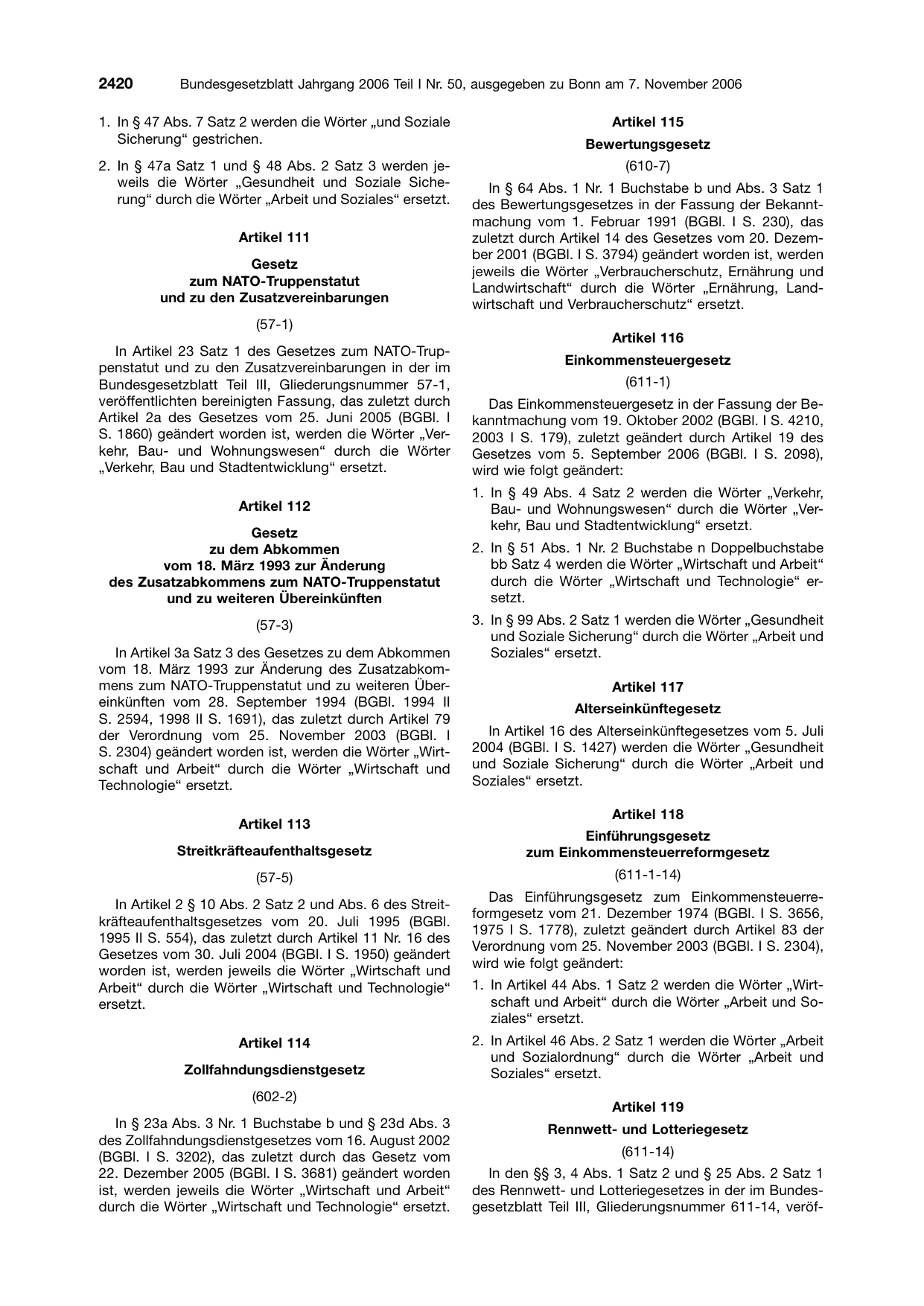 BGBl. 2006, Seite 2420 — Originalseite als Abbildung