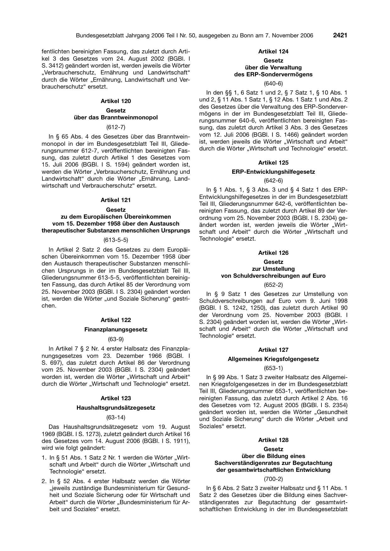 BGBl. 2006, Seite 2421 — Originalseite als Abbildung