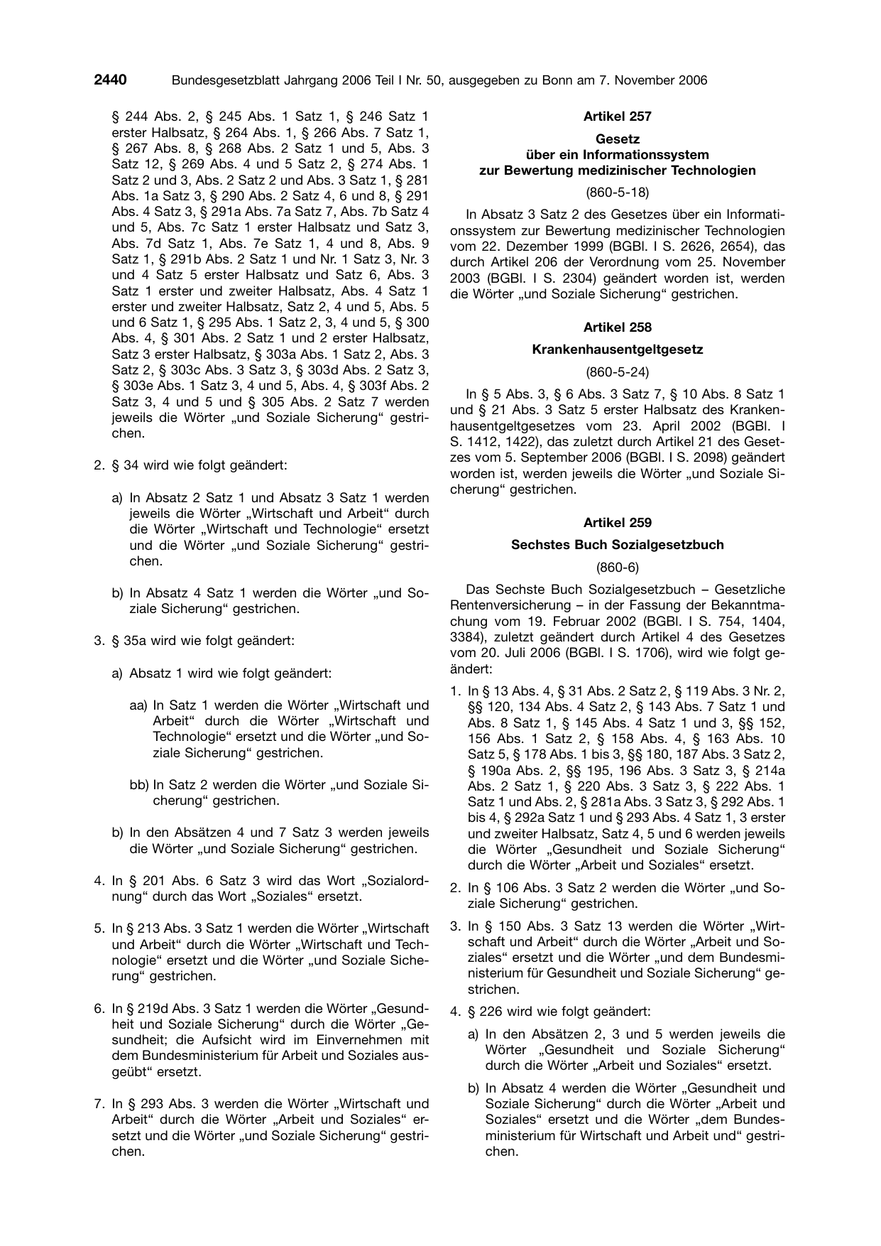 BGBl. 2006, Seite 2440 — Originalseite als Abbildung