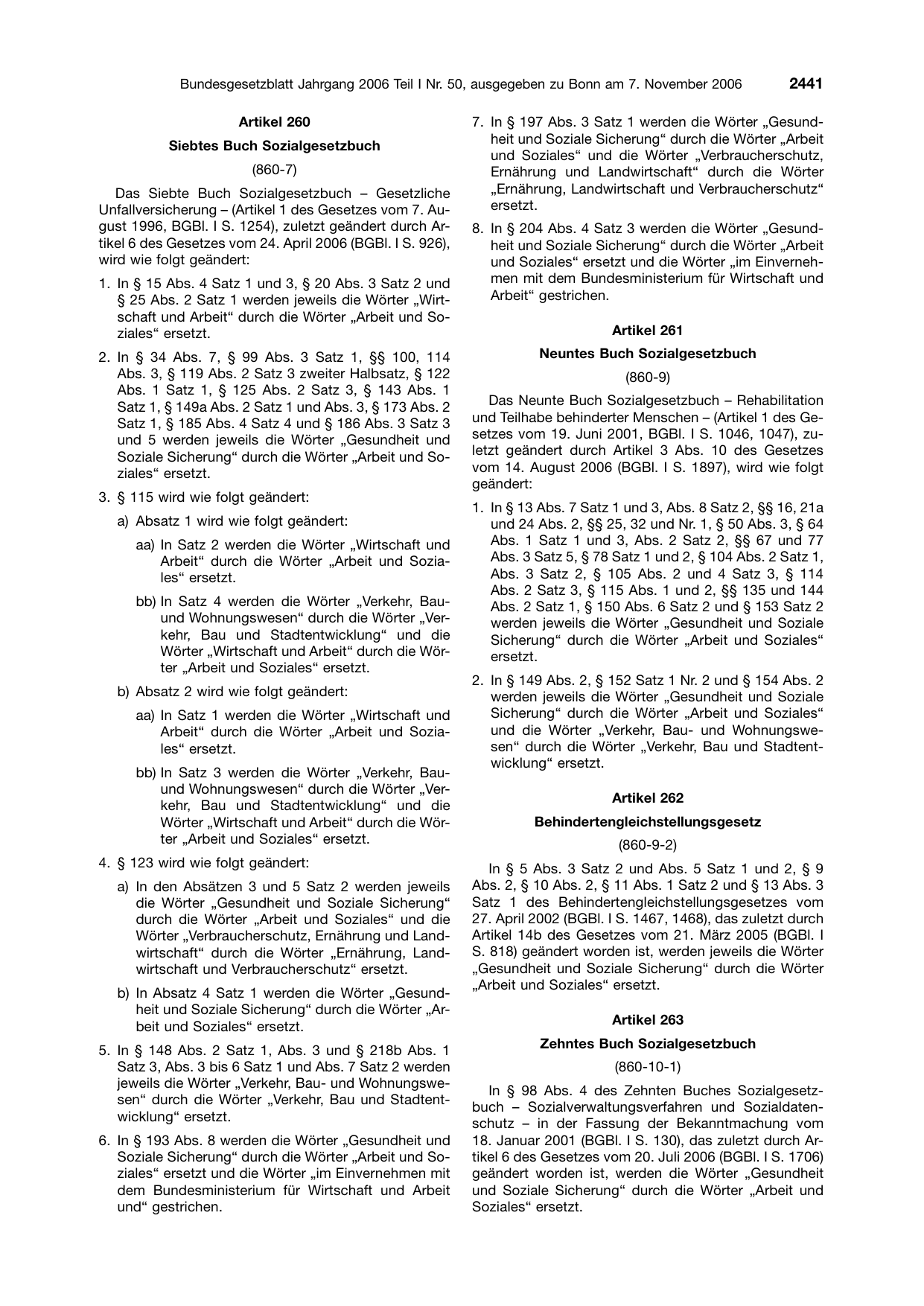 BGBl. 2006, Seite 2441 — Originalseite als Abbildung