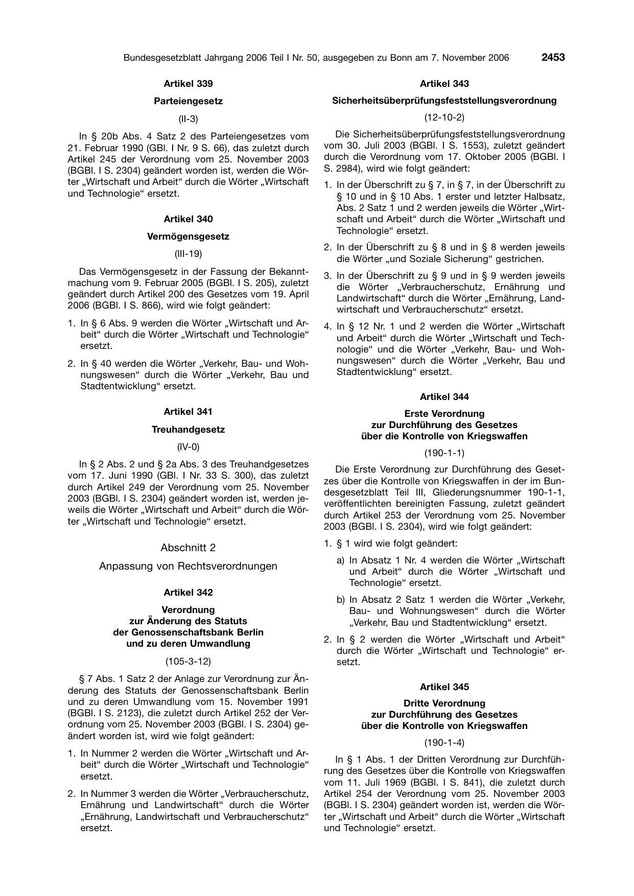 BGBl. 2006, Seite 2453 — Originalseite als Abbildung