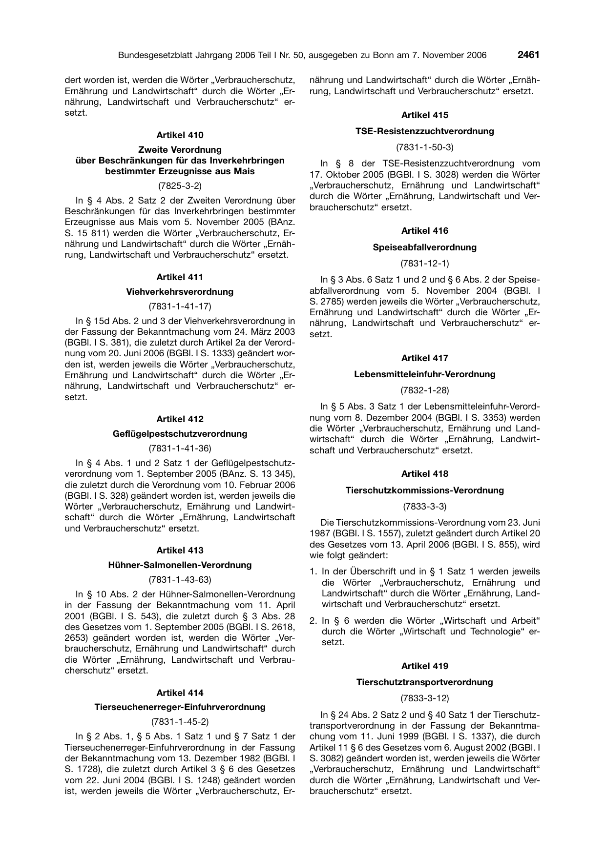 BGBl. 2006, Seite 2461 — Originalseite als Abbildung