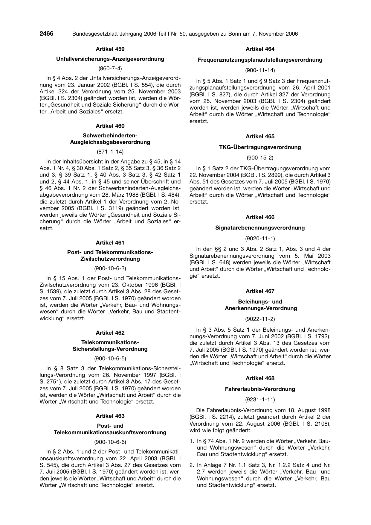 BGBl. 2006, Seite 2466 — Originalseite als Abbildung