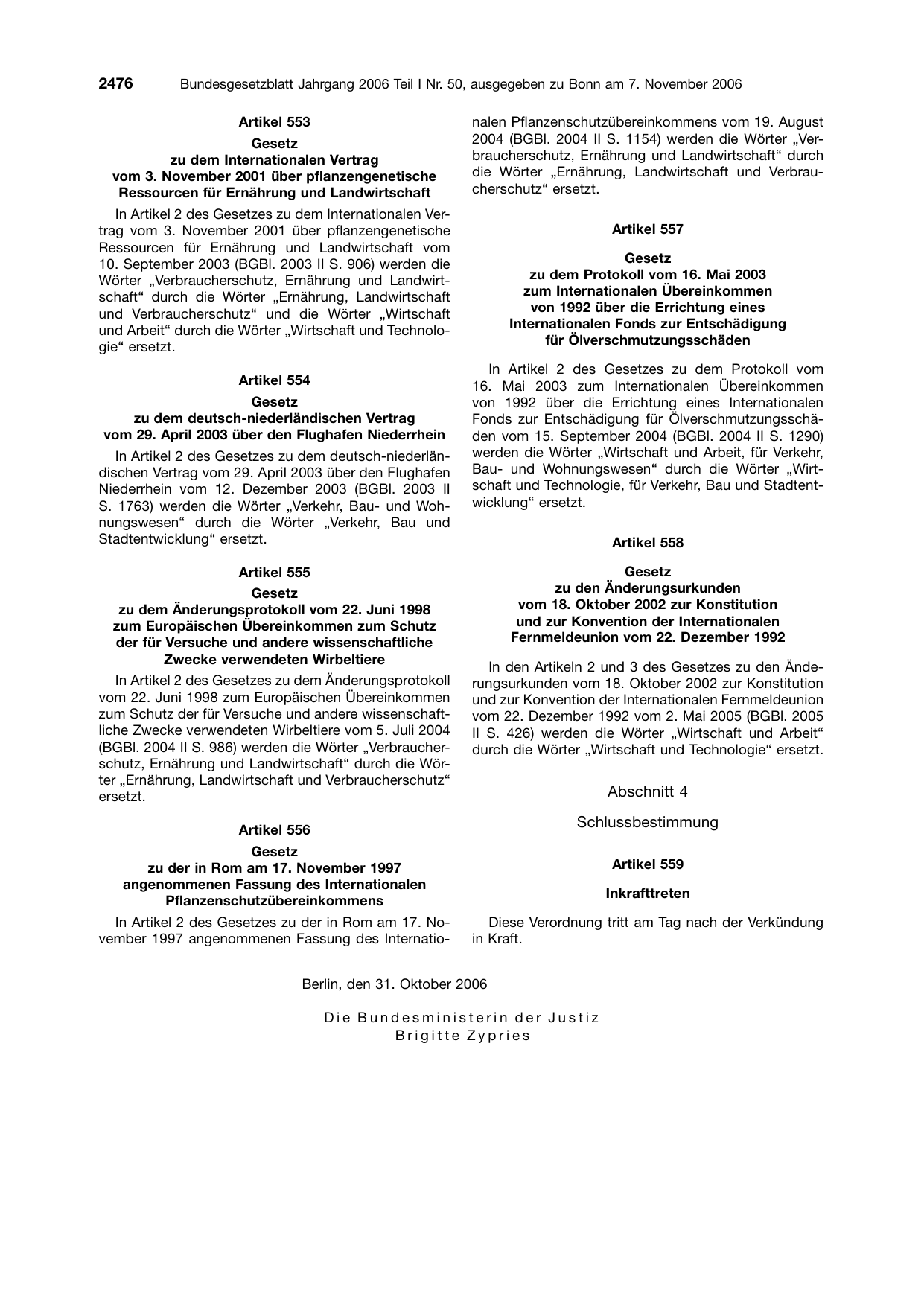 BGBl. 2006, Seite 2476 — Originalseite als Abbildung