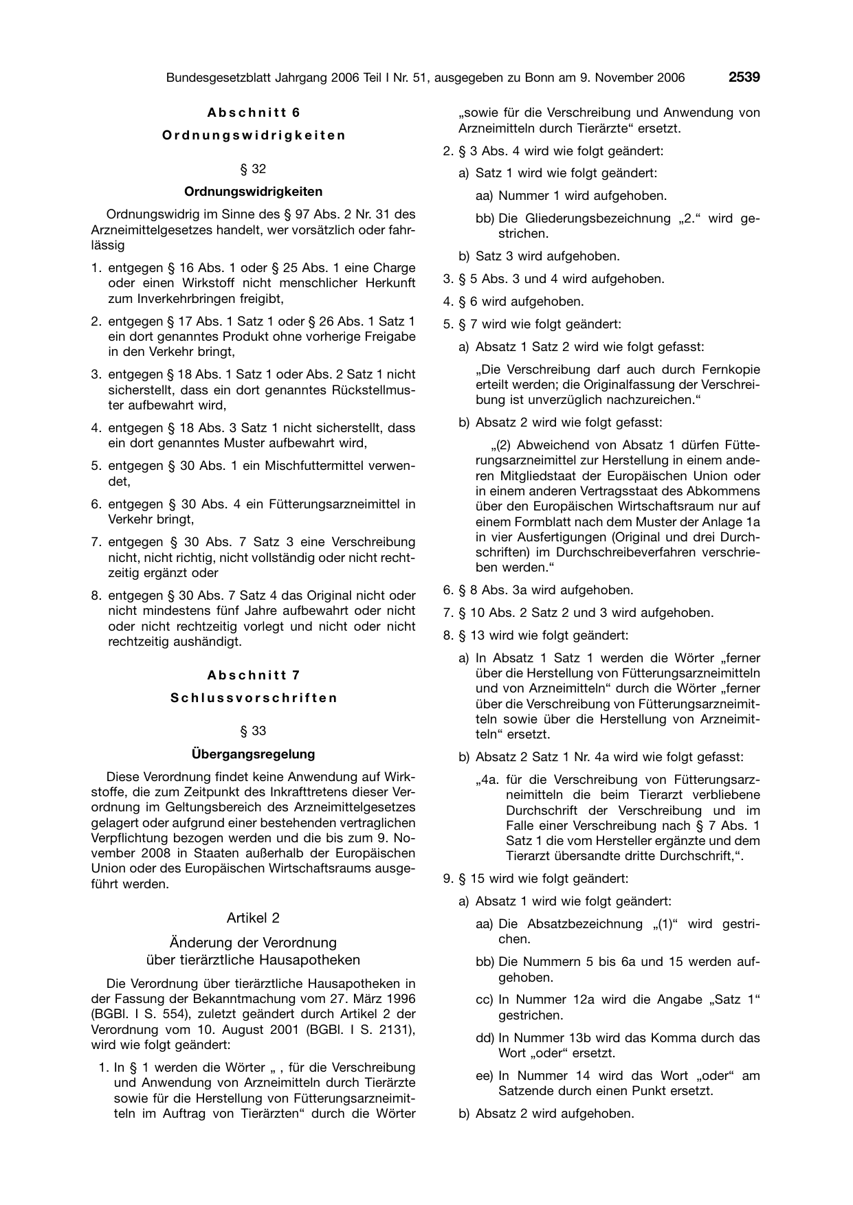 BGBl. 2006, Seite 2539 — Originalseite als Abbildung
