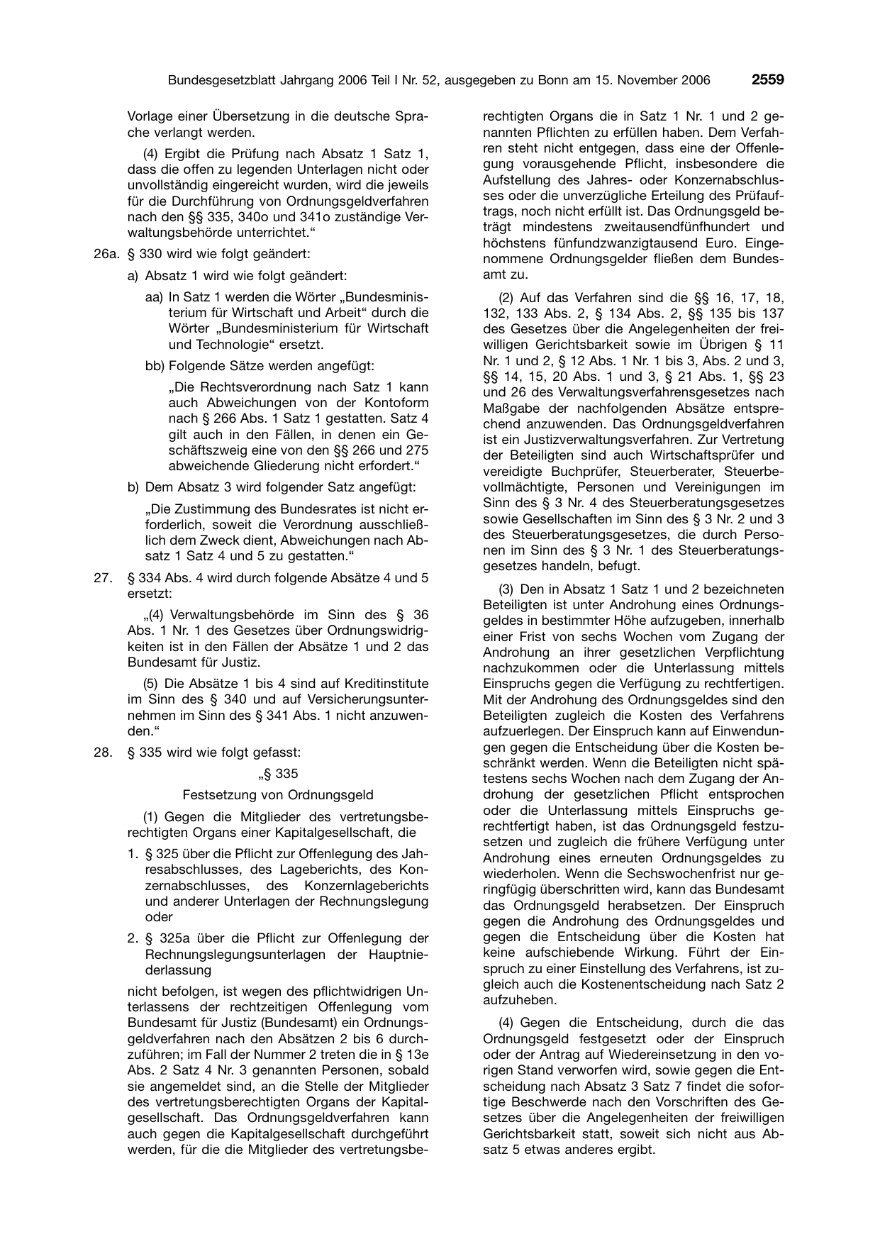 BGBl. 2006, Seite 2559 — Originalseite als Abbildung
