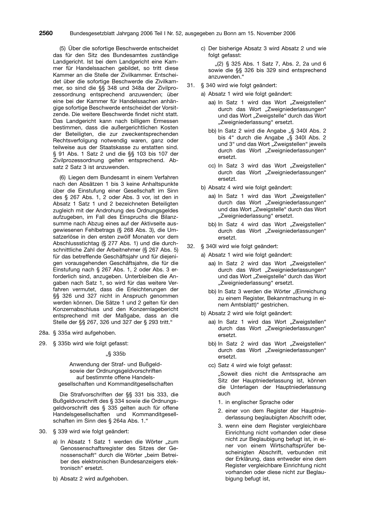 BGBl. 2006, Seite 2560 — Originalseite als Abbildung