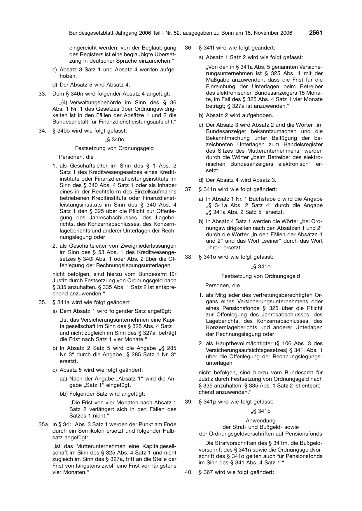 BGBl. 2006, Seite 2561 — Originalseite als Abbildung