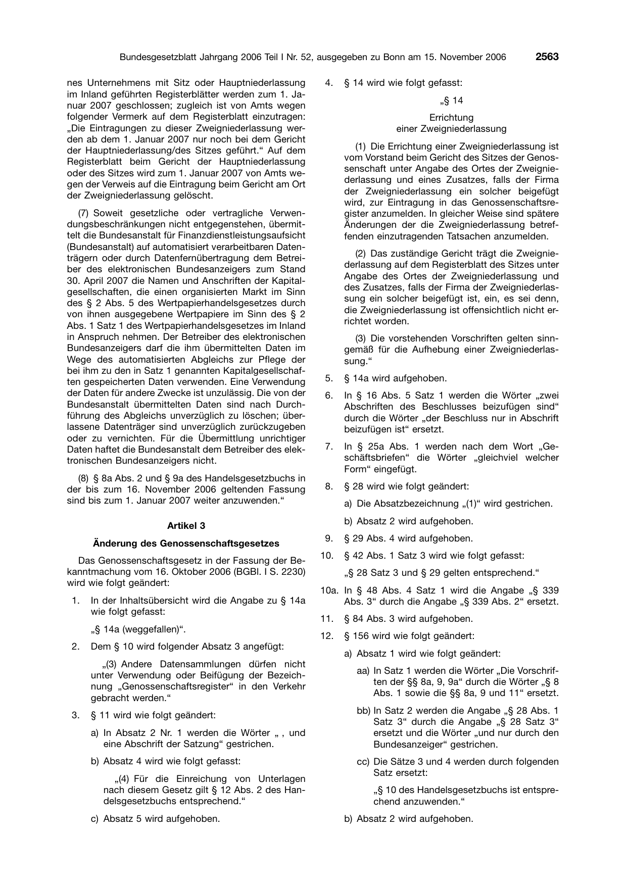 BGBl. 2006, Seite 2563 — Originalseite als Abbildung