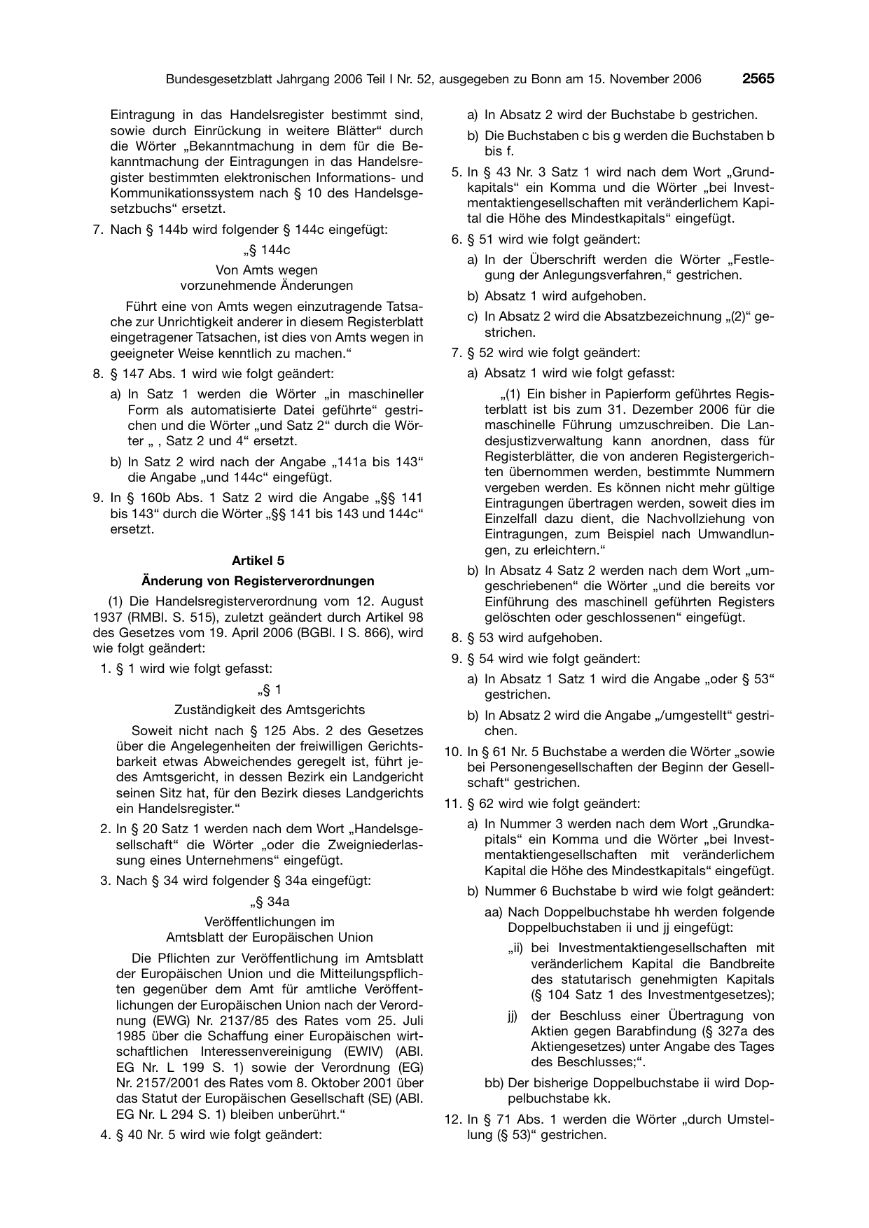 BGBl. 2006, Seite 2565 — Originalseite als Abbildung