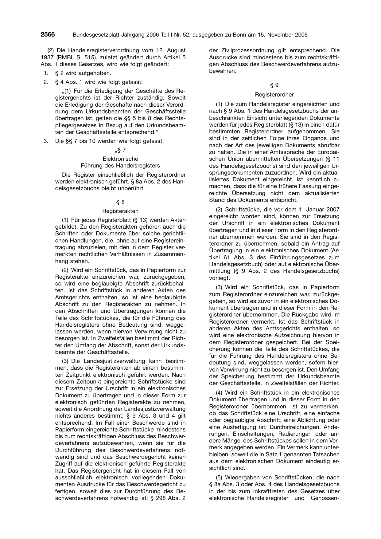 BGBl. 2006, Seite 2566 — Originalseite als Abbildung