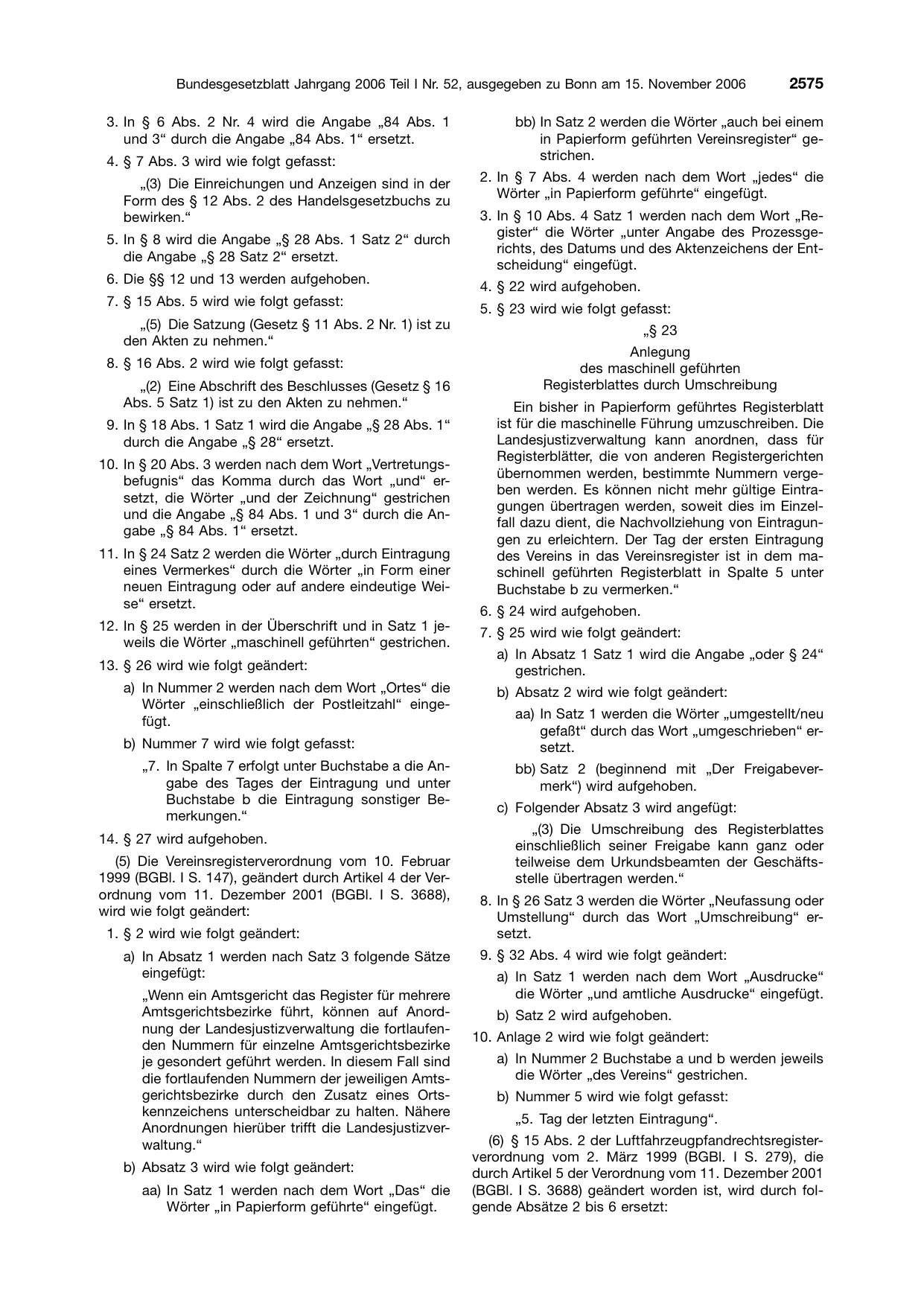 BGBl. 2006, Seite 2575 — Originalseite als Abbildung
