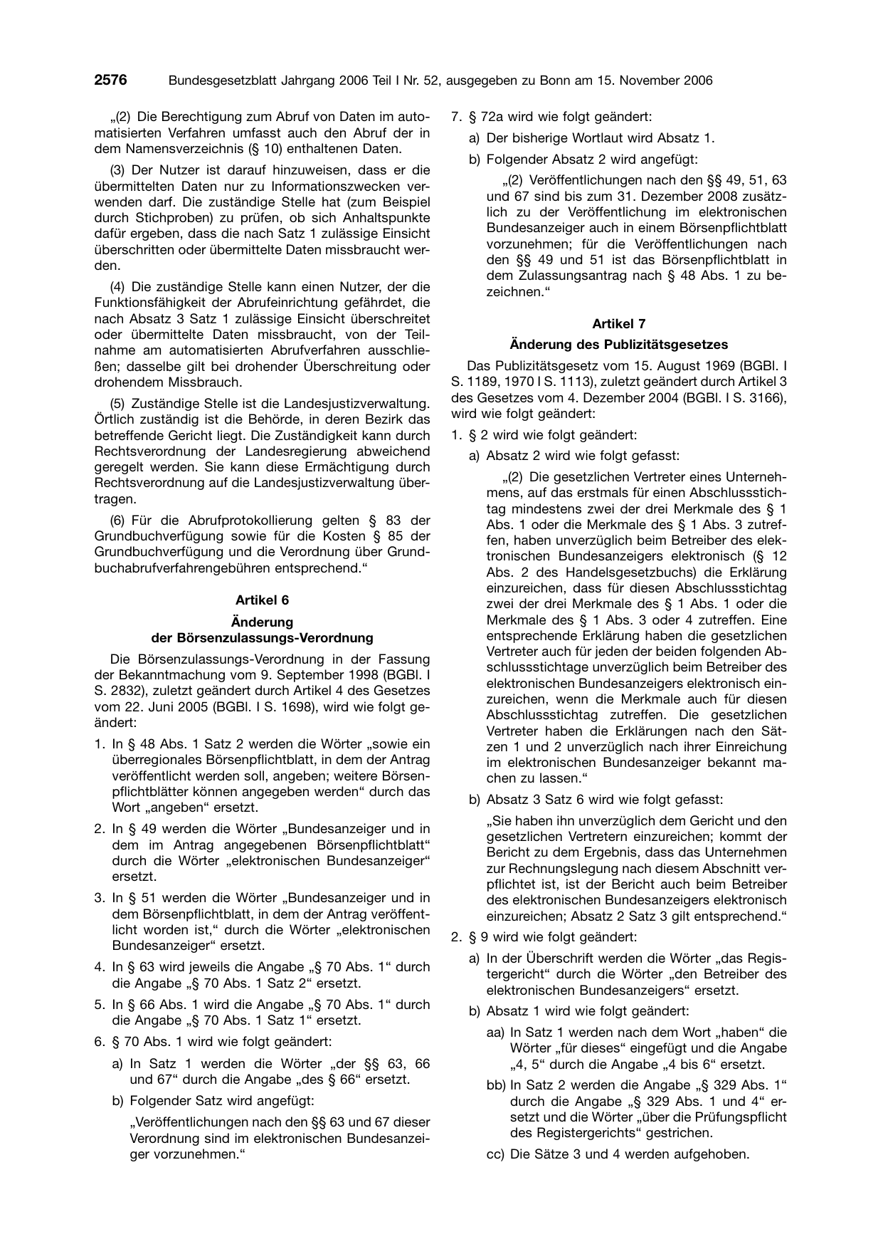 BGBl. 2006, Seite 2576 — Originalseite als Abbildung