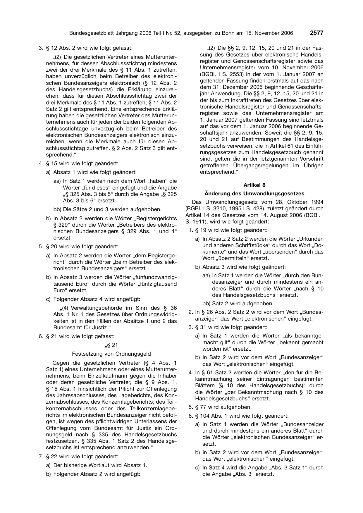 BGBl. 2006, Seite 2577 — Originalseite als Abbildung