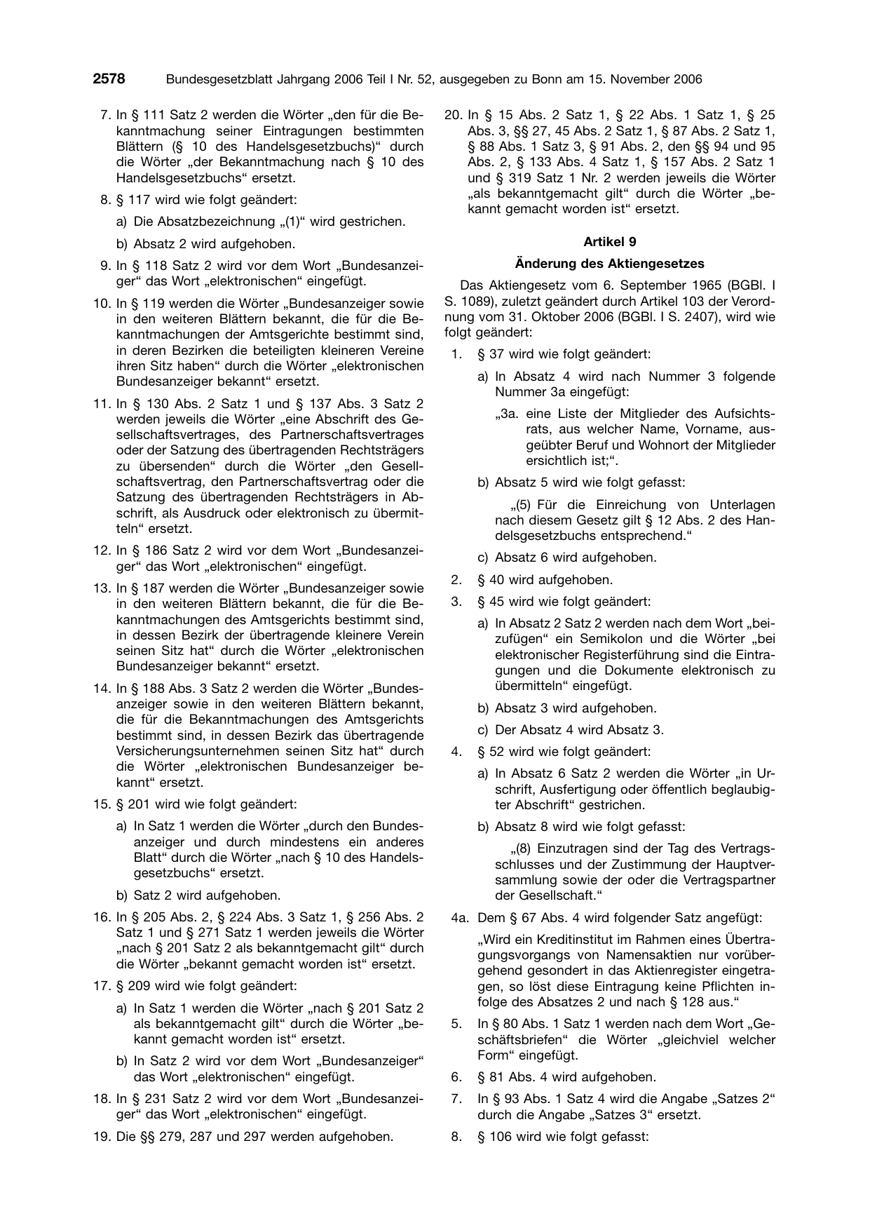 BGBl. 2006, Seite 2578 — Originalseite als Abbildung