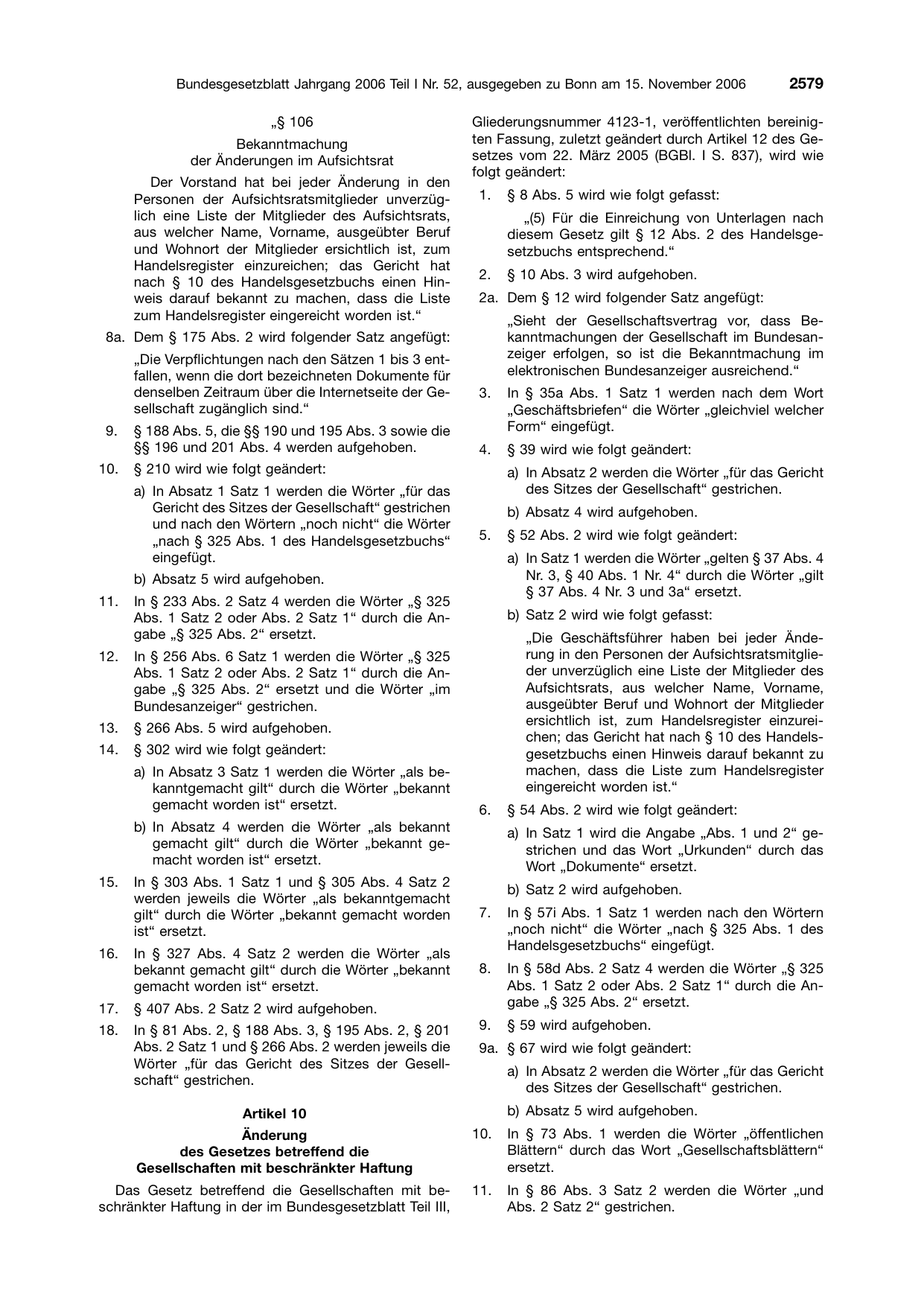BGBl. 2006, Seite 2579 — Originalseite als Abbildung