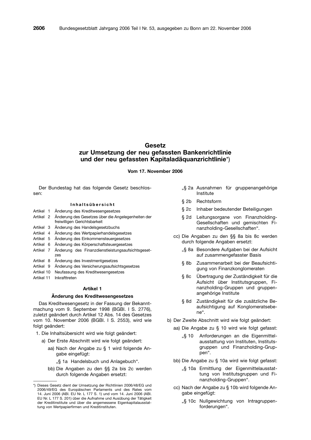 BGBl. 2006, Seite 2606 — Originalseite als Abbildung