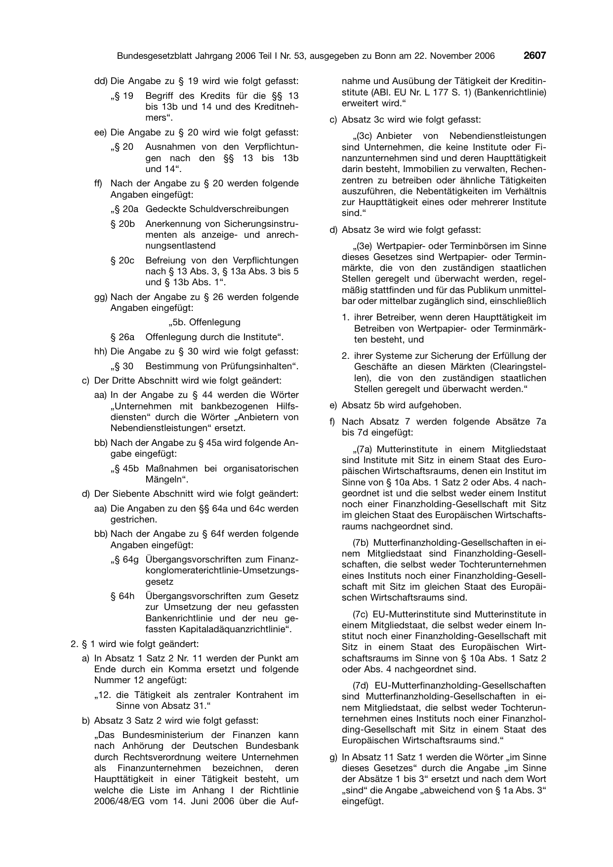 BGBl. 2006, Seite 2607 — Originalseite als Abbildung